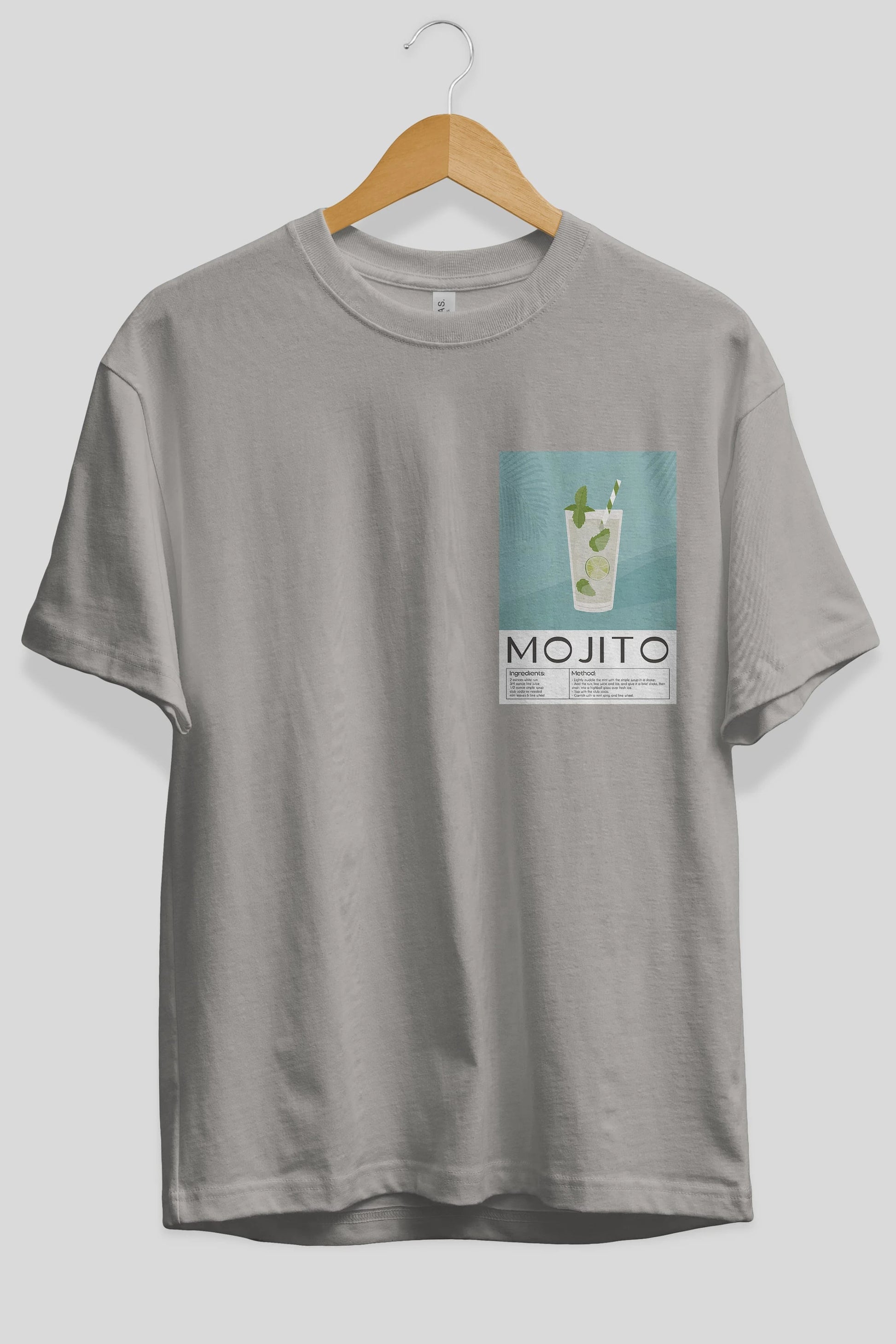 Mojito 4 Ön Sol Baskılı Oversize t-shirt Erkek Kadın Unisex %100 Pamuk Bisiklet Yaka tişort