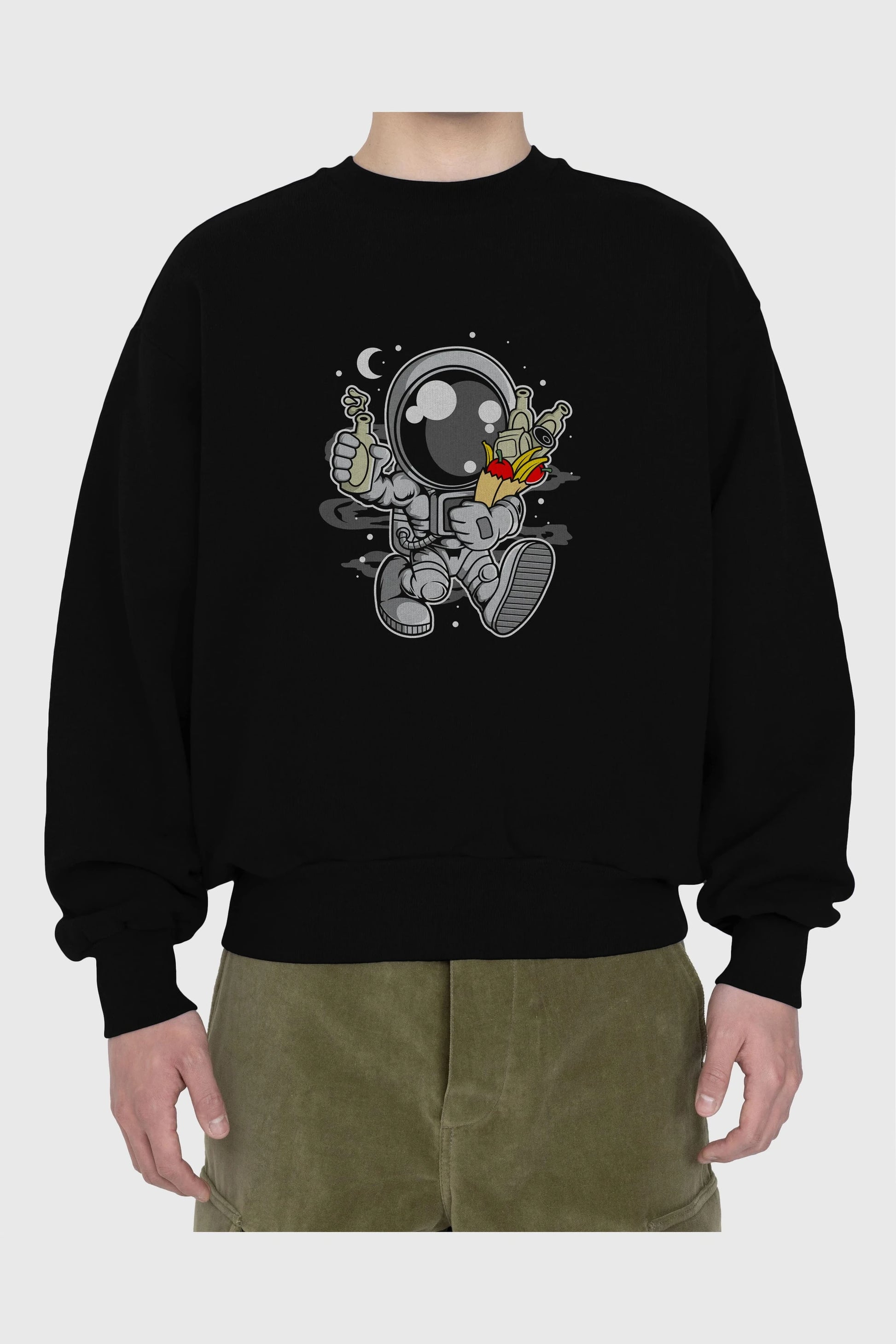 Astronaut Grochery Ön Baskılı Oversize Sweatshirt Erkek Kadın Unisex