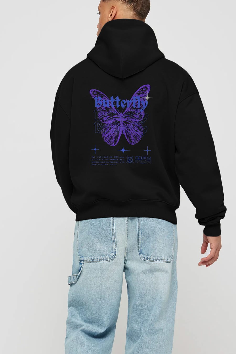 Butterfly Streetwear Arka Baskılı Oversize Hoodie Kapüşonlu Sweatshirt Erkek Kadın Unisex