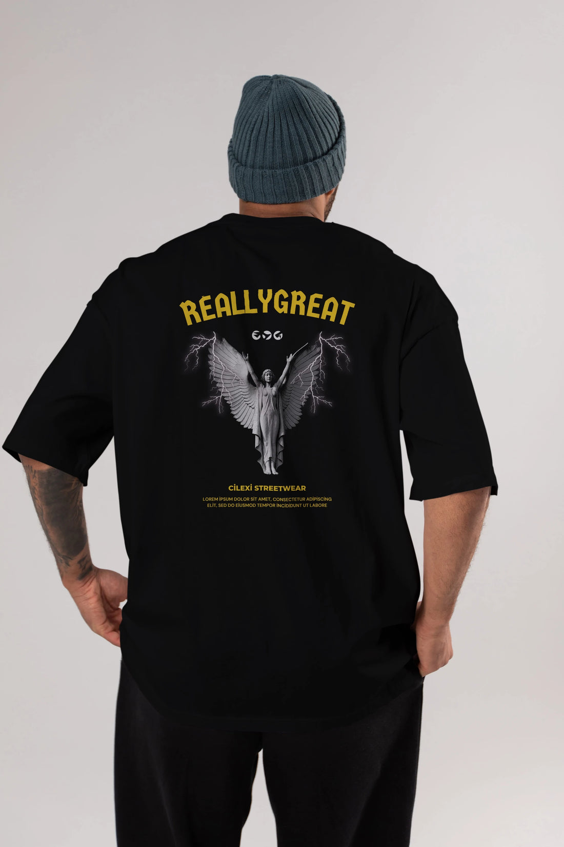 Reallygreat Angel Arka Baskılı Oversize t-shirt Erkek Kadın Unisex