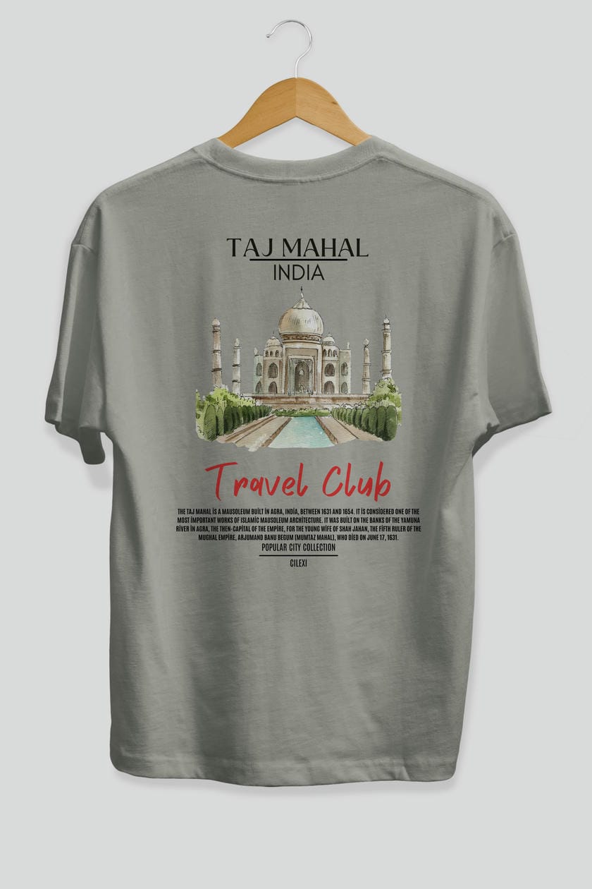 Taj Mahal İndia Arka Baskılı Oversize t-shirt Erkek Kadın Pamuk Bisiklet Yaka tişort