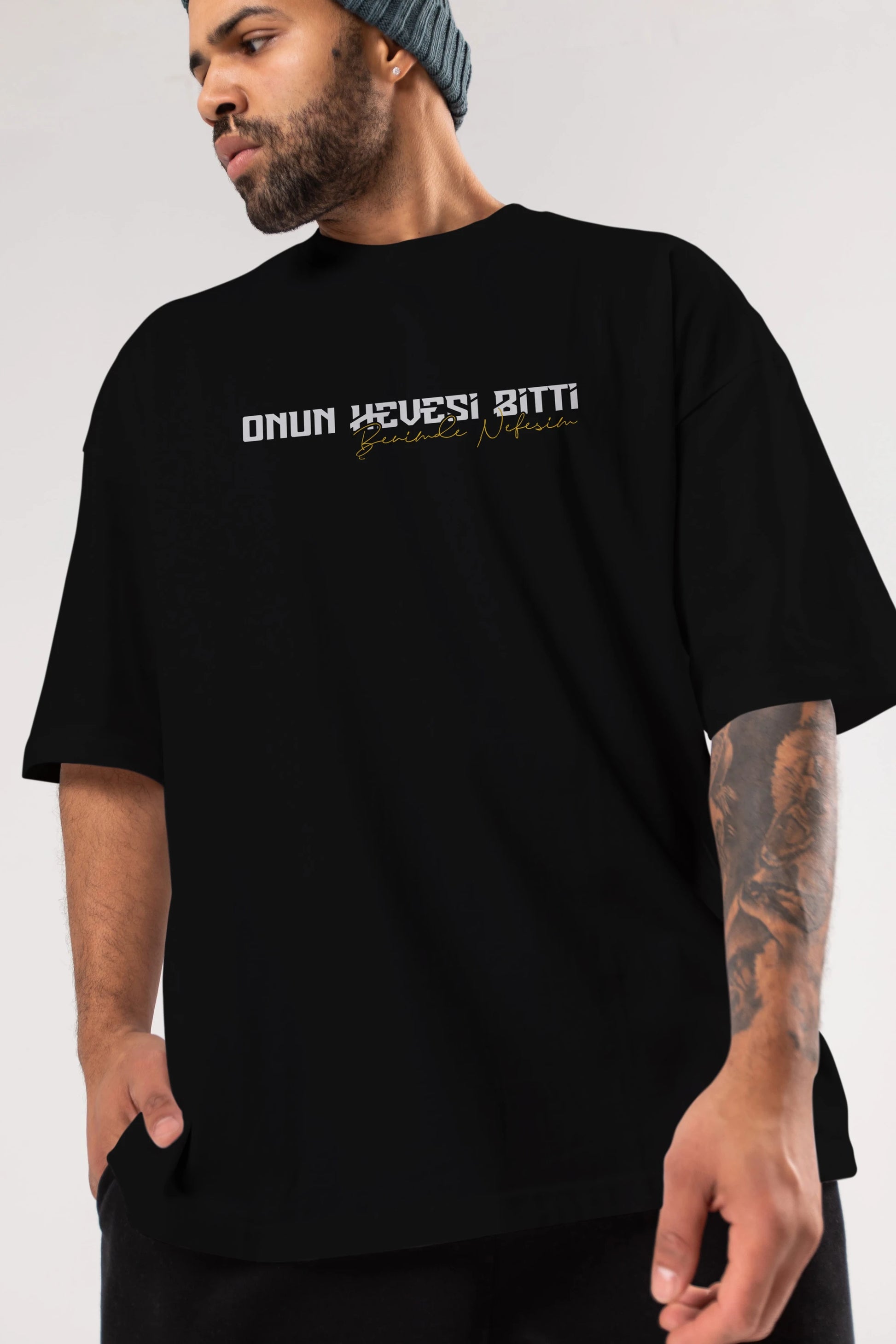 Onun Hevesi Bitti Benim Ön Baskılı Oversize t-shirt %100 pamuk Erkek Kadın Unisex