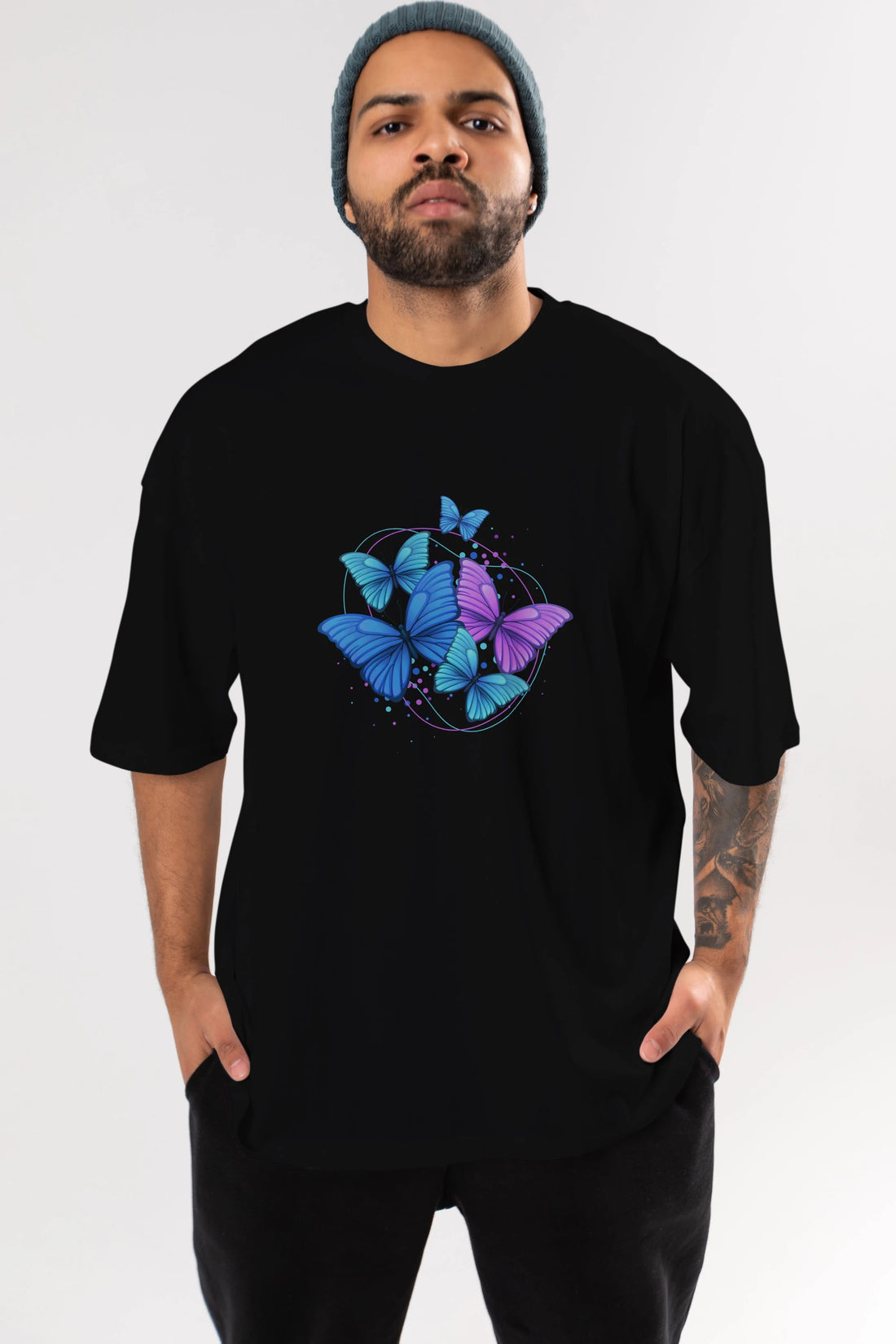 Kelebek Ön Baskılı Oversize t-shirt Erkek Kadın Unisex