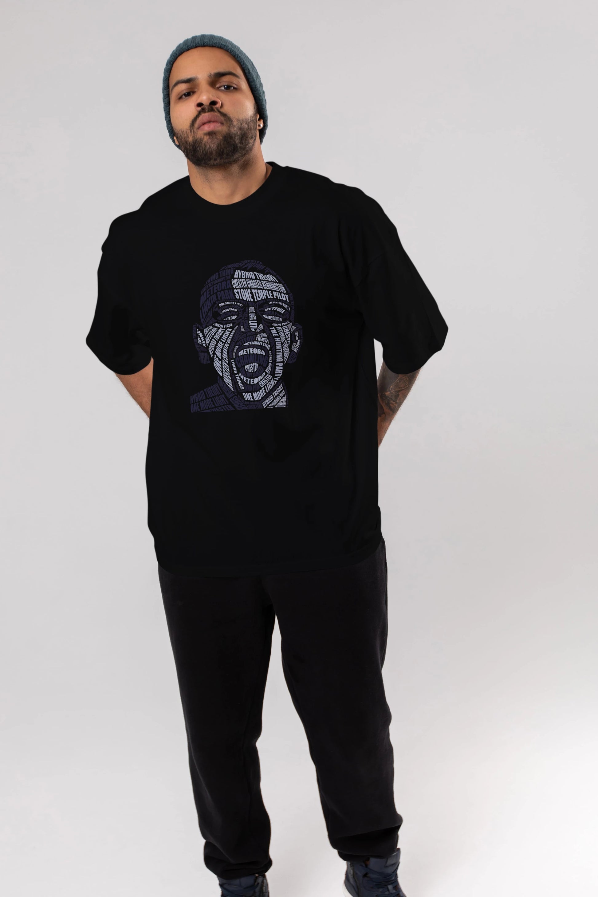 Chester Bennington Calligram Ön Baskılı Oversize t-shirt %100 pamuk Erkek Kadın Unisex