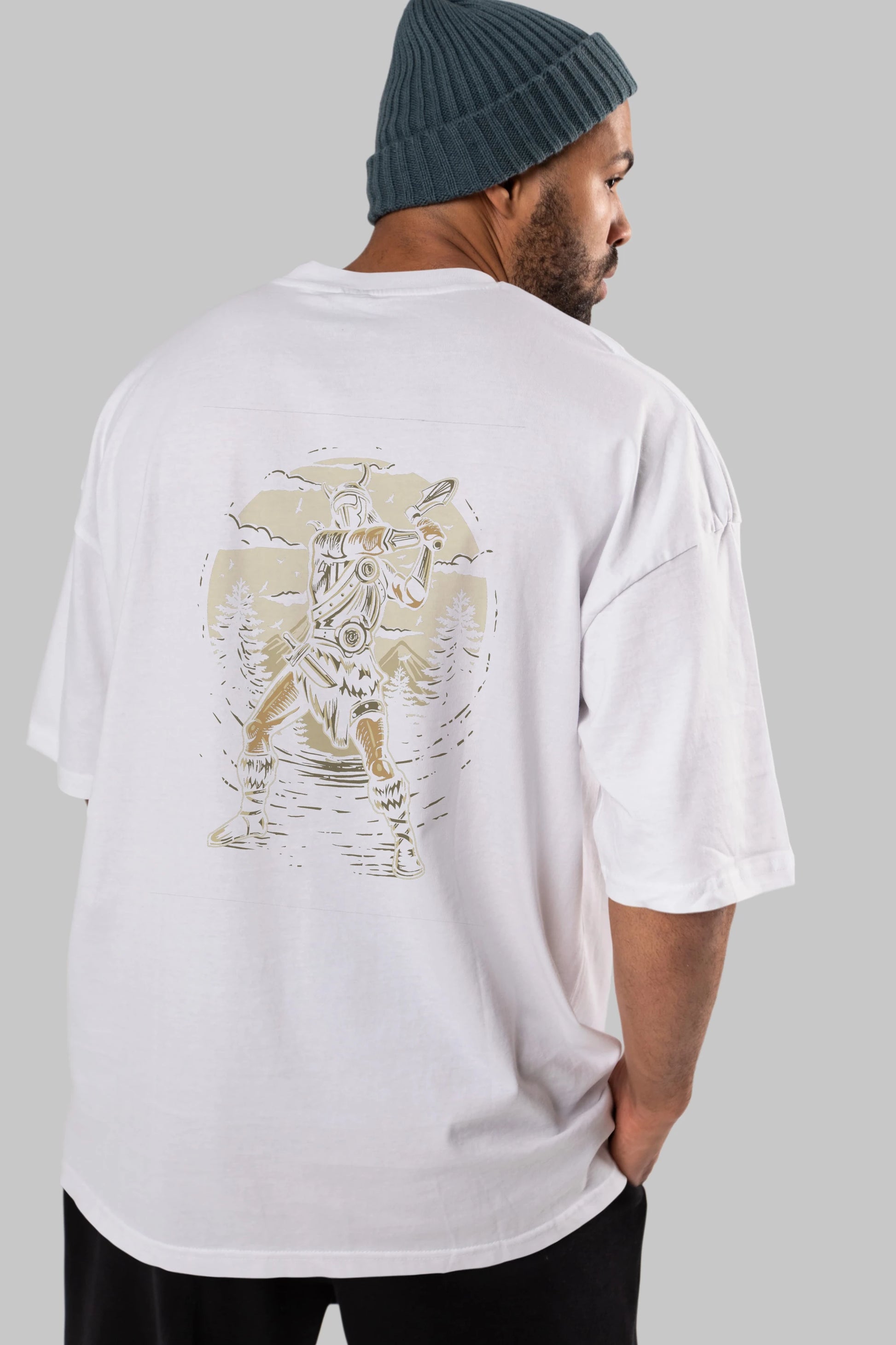 Viking Arka Baskılı Oversize t-shirt Erkek Kadın Unisex %100 Pamuk