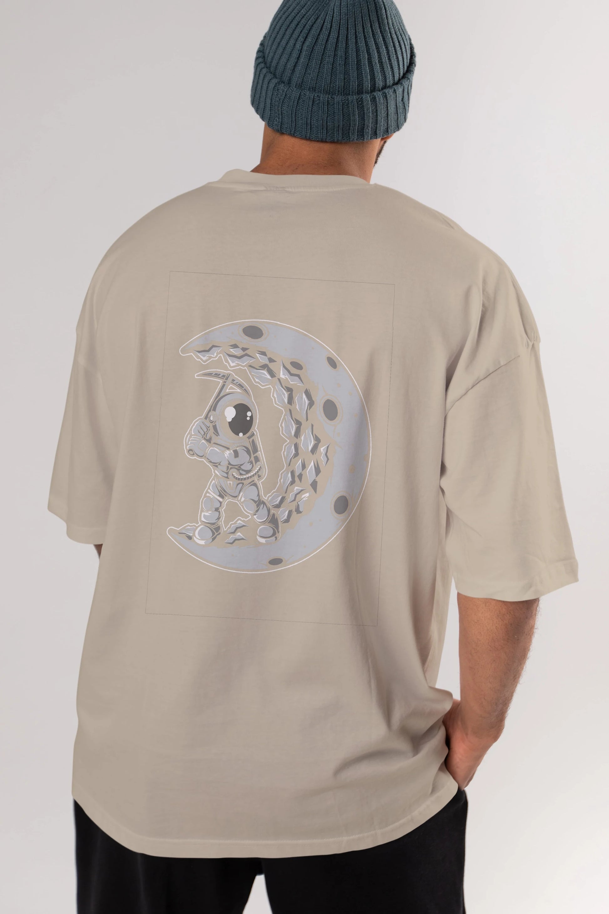 Astronaut Moon Digger Arka Baskılı Oversize t-shirt Erkek Kadın Unisex