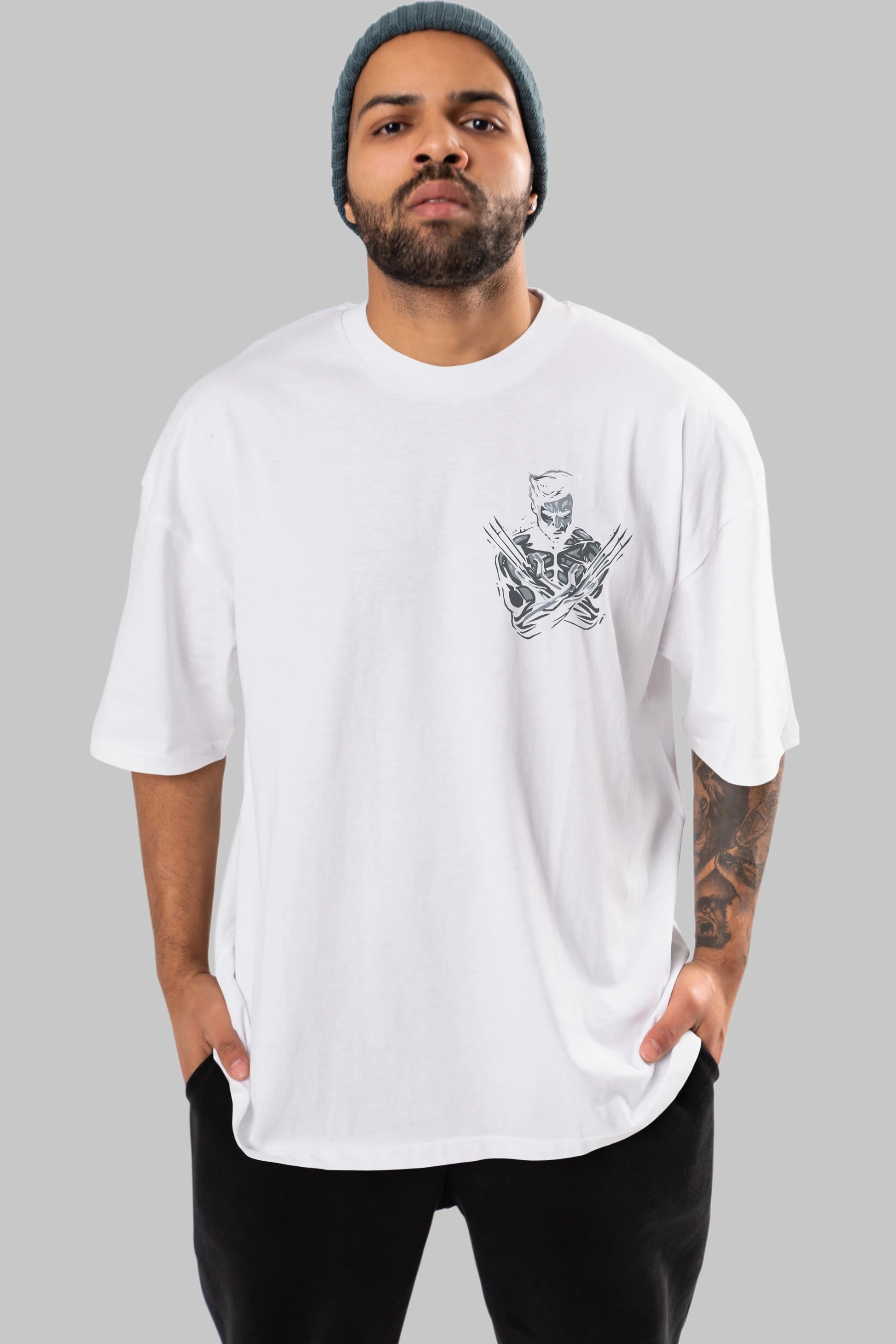 Wolverine Ön Sol Baskılı Oversize t-shirt Erkek Kadın Unisex %100 Pamuk Bisiklet Yaka tişort