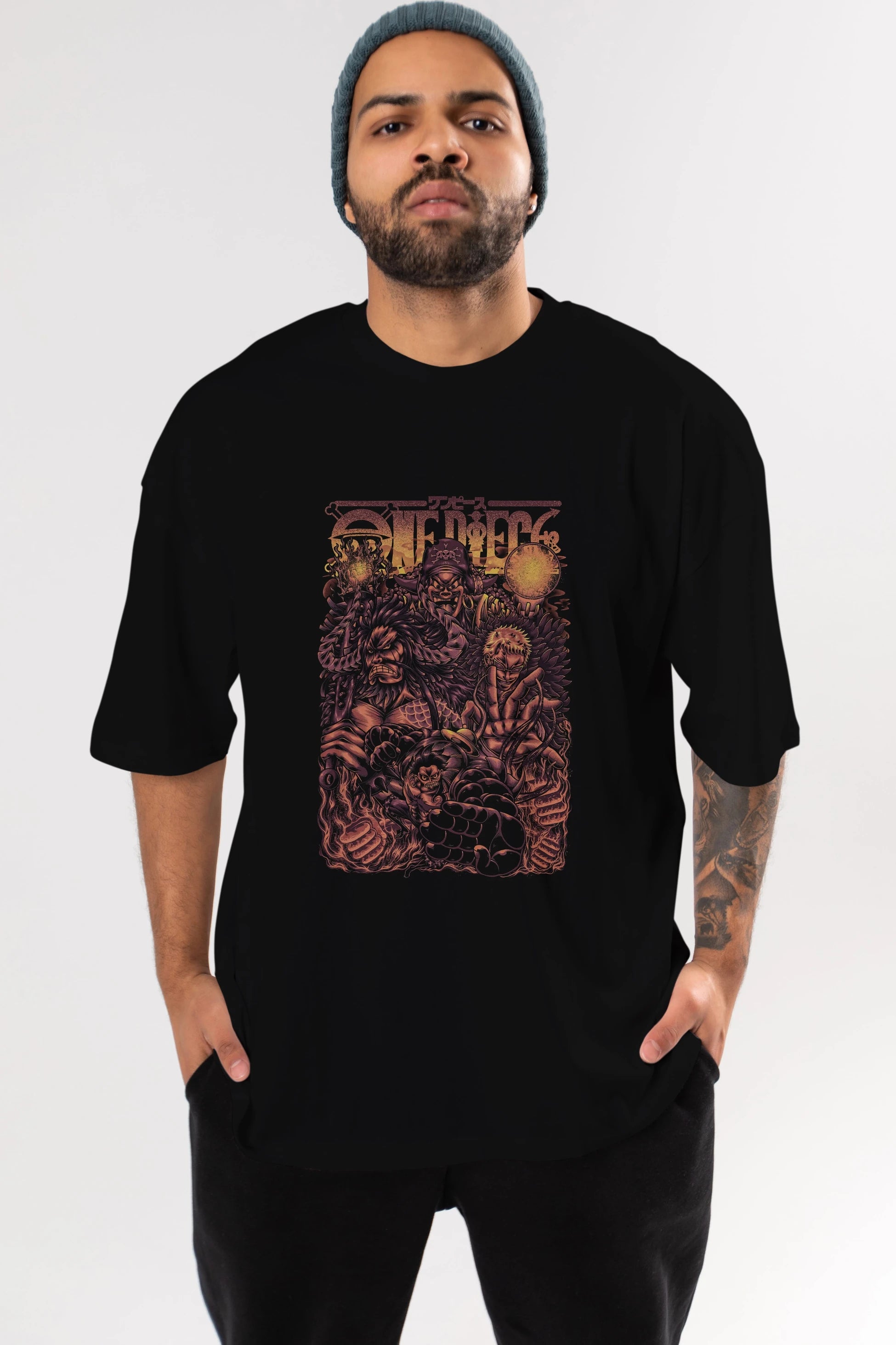 ONE PIECE Anime Ön Baskılı Oversize t-shirt %100 pamuk Erkek Kadın Unisex