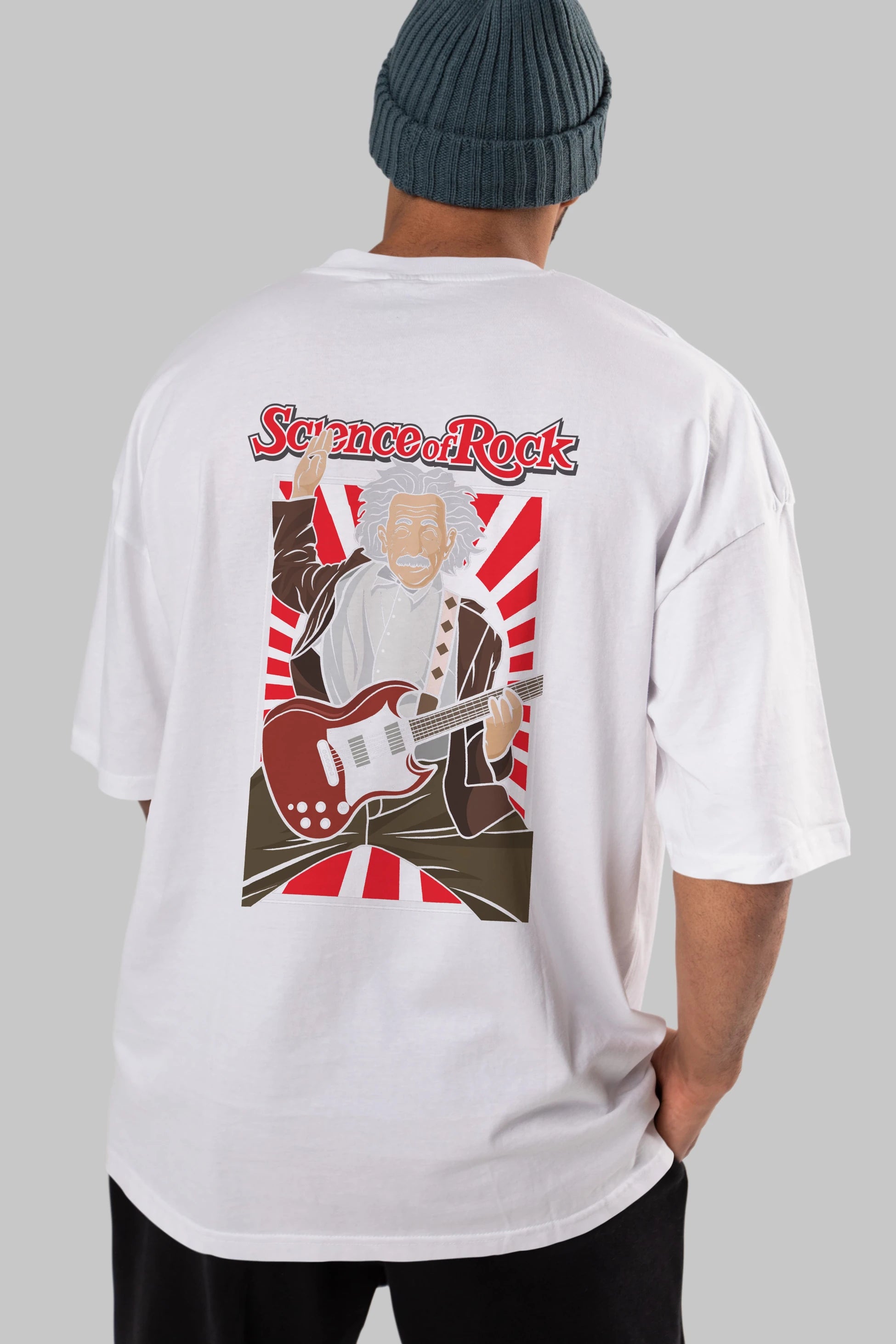 Einstein Science Of Rock Arka Baskılı Oversize t-shirt Erkek Kadın Unisex %100 Pamuk tişort