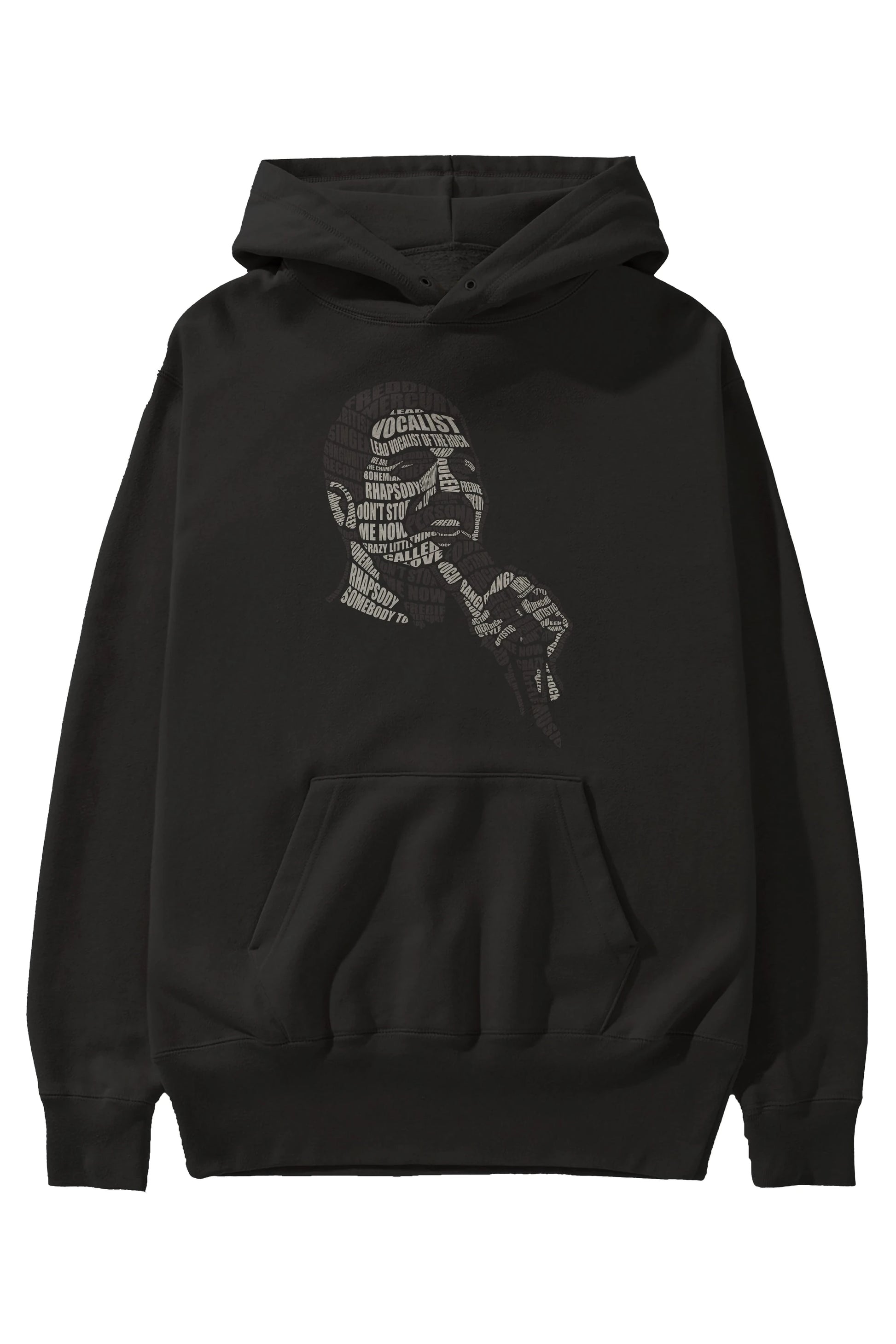 Freddy Mercuri Calligram Ön Baskılı Hoodie Oversize Kapüşonlu Sweatshirt Erkek Kadın Unisex