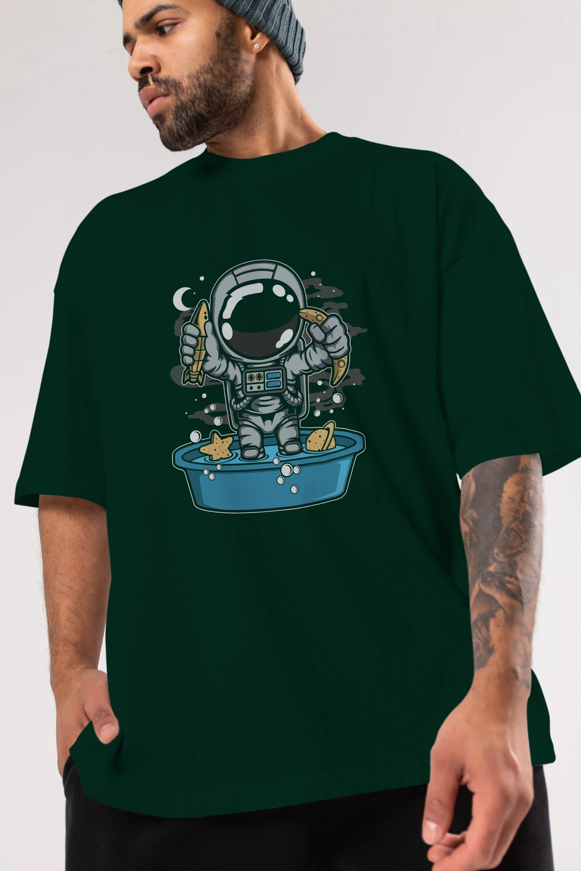 Astronaut Bath Tub Ön Baskılı Oversize t-shirt Erkek Kadın Unisex