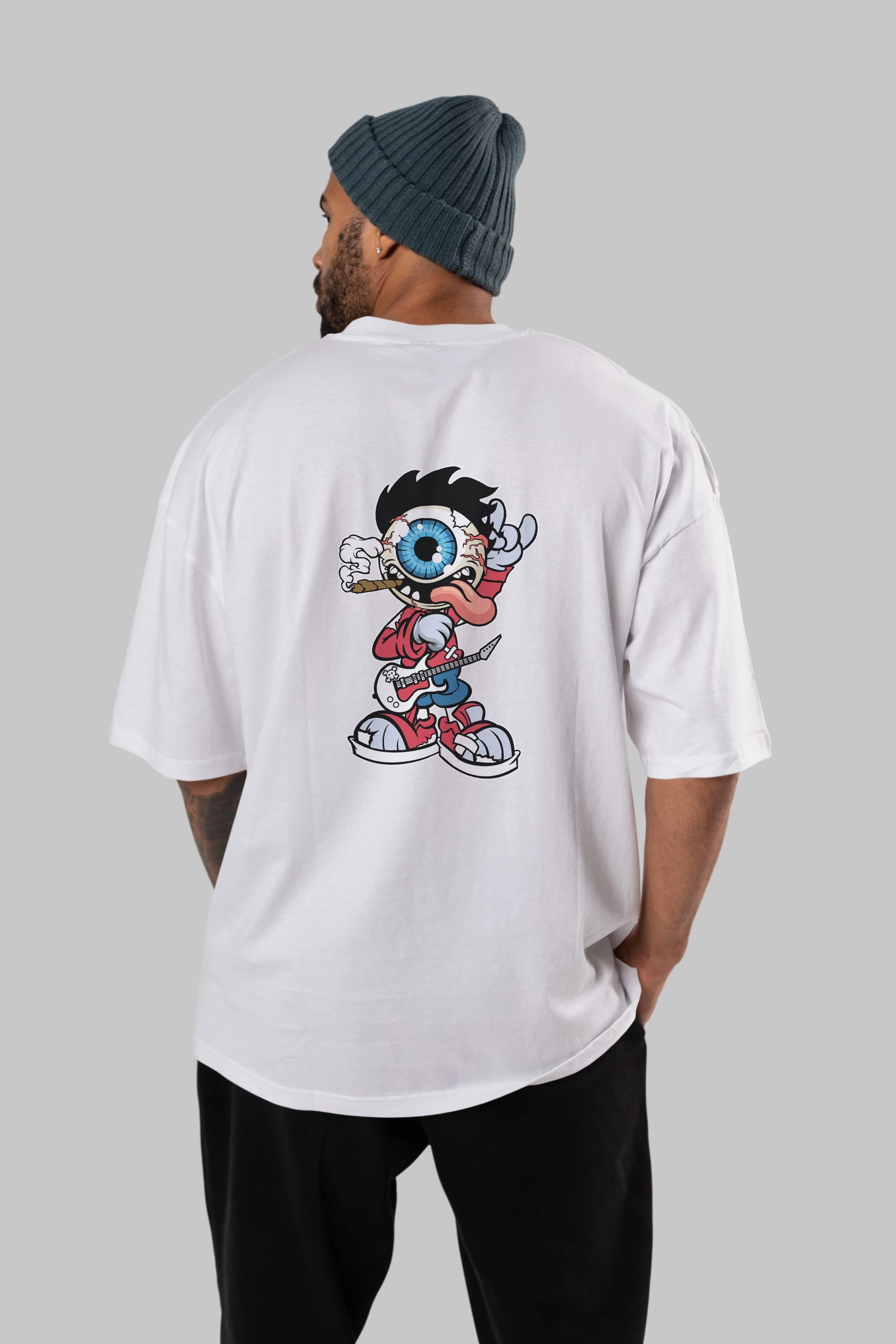 Eyeball Rockstar Arka Baskılı Oversize t-shirt Erkek Kadın Unisex %100 Pamuk tişort