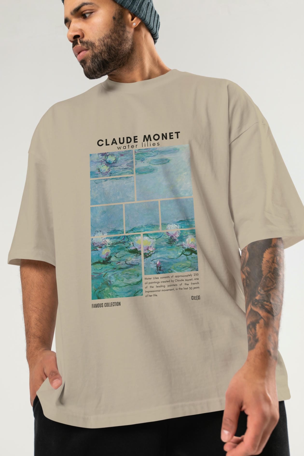 Claude Monet ön Baskılı Oversize t-shirt Erkek Kadın Bisiklet Yaka Pamuk tişort