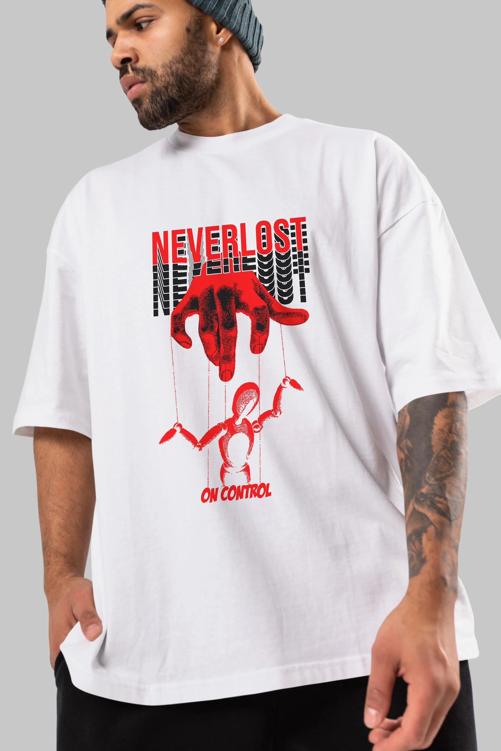 Neverlost on Control Ön Baskılı Oversize t-shirt Erkek Kadın Unisex