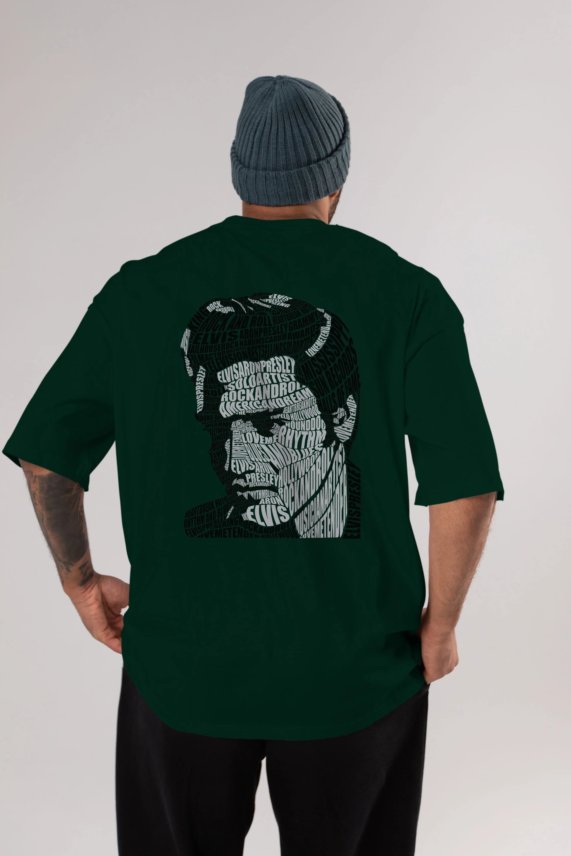 Elvis Presley Calligram Arka Baskılı Oversize t-shirt %100 pamuk Erkek Kadın Unisex