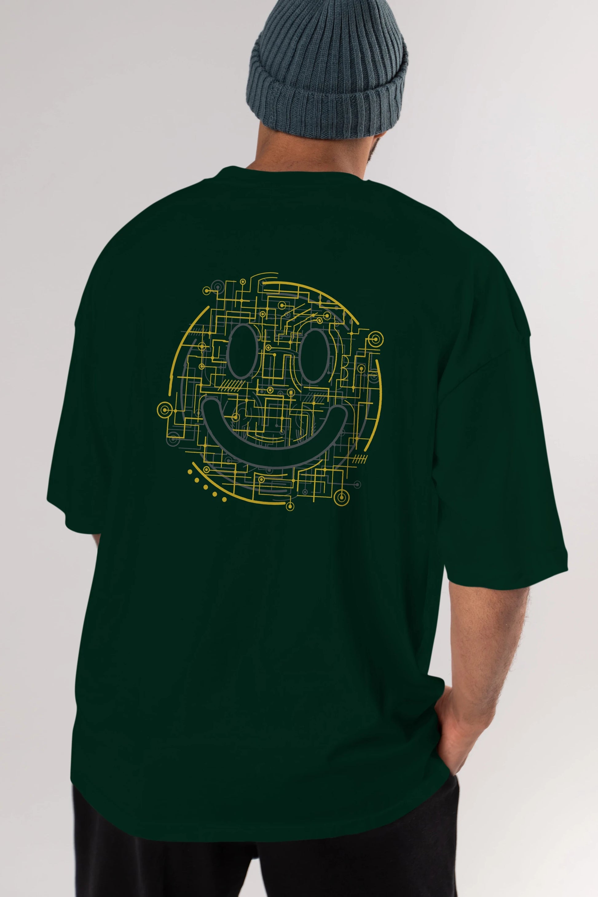 Electric Smiley Arka Baskılı Oversize t-shirt %100 pamuk Erkek Kadın Unisex