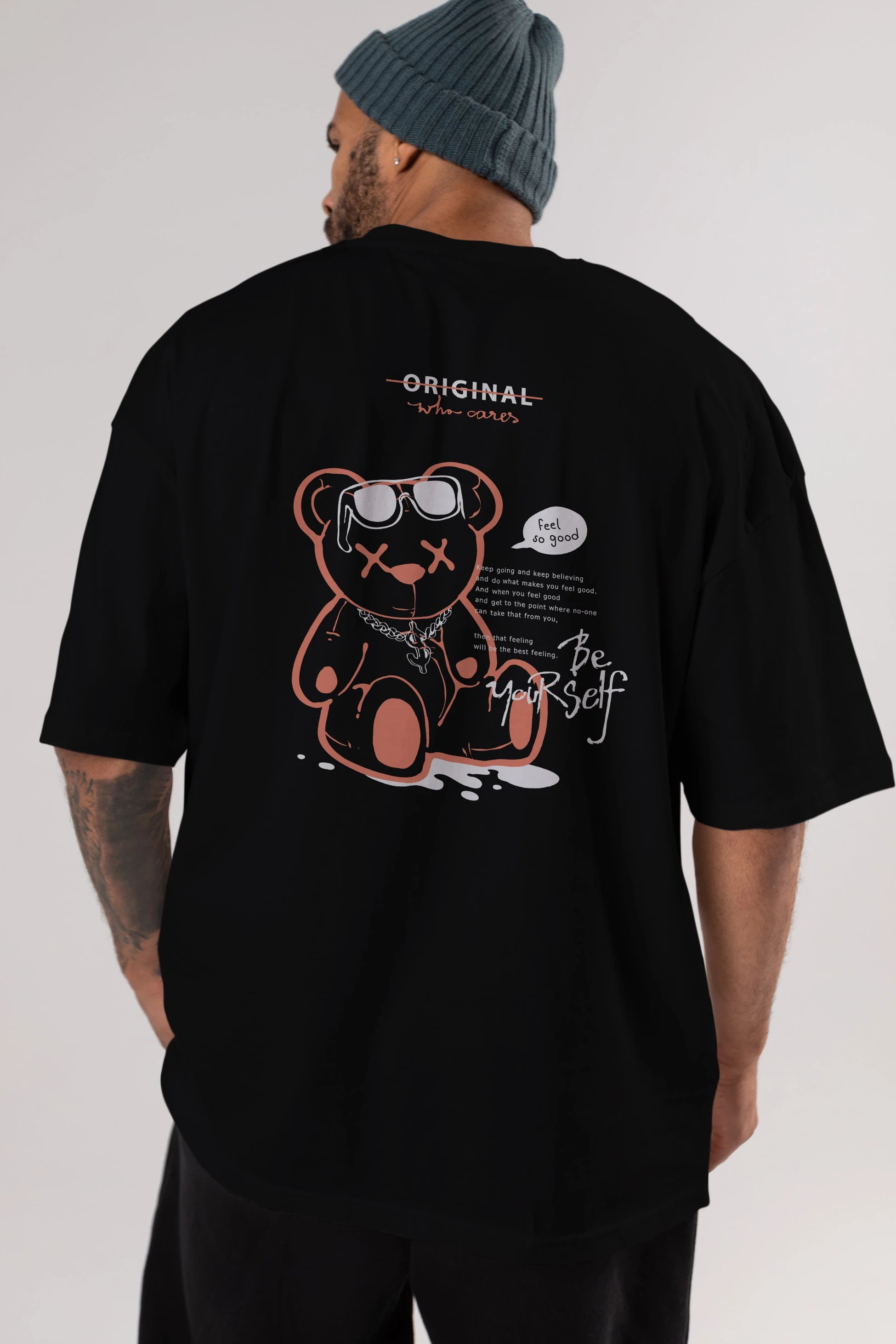 Feel So Good Bear Arka Baskılı Oversize t-shirt Erkek Kadın Unisex