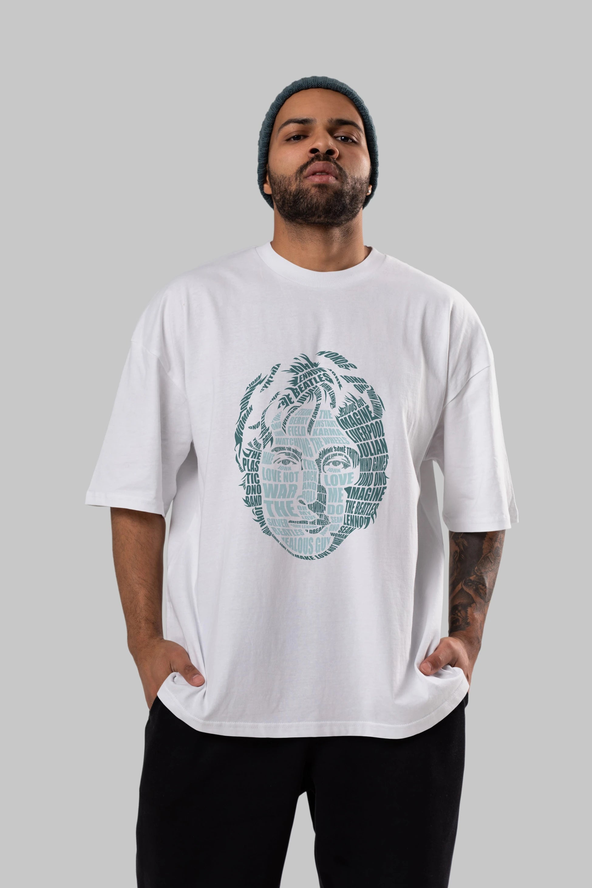 John Lennon Calligram Ön Baskılı Oversize t-shirt %100 pamuk Erkek Kadın Unisex