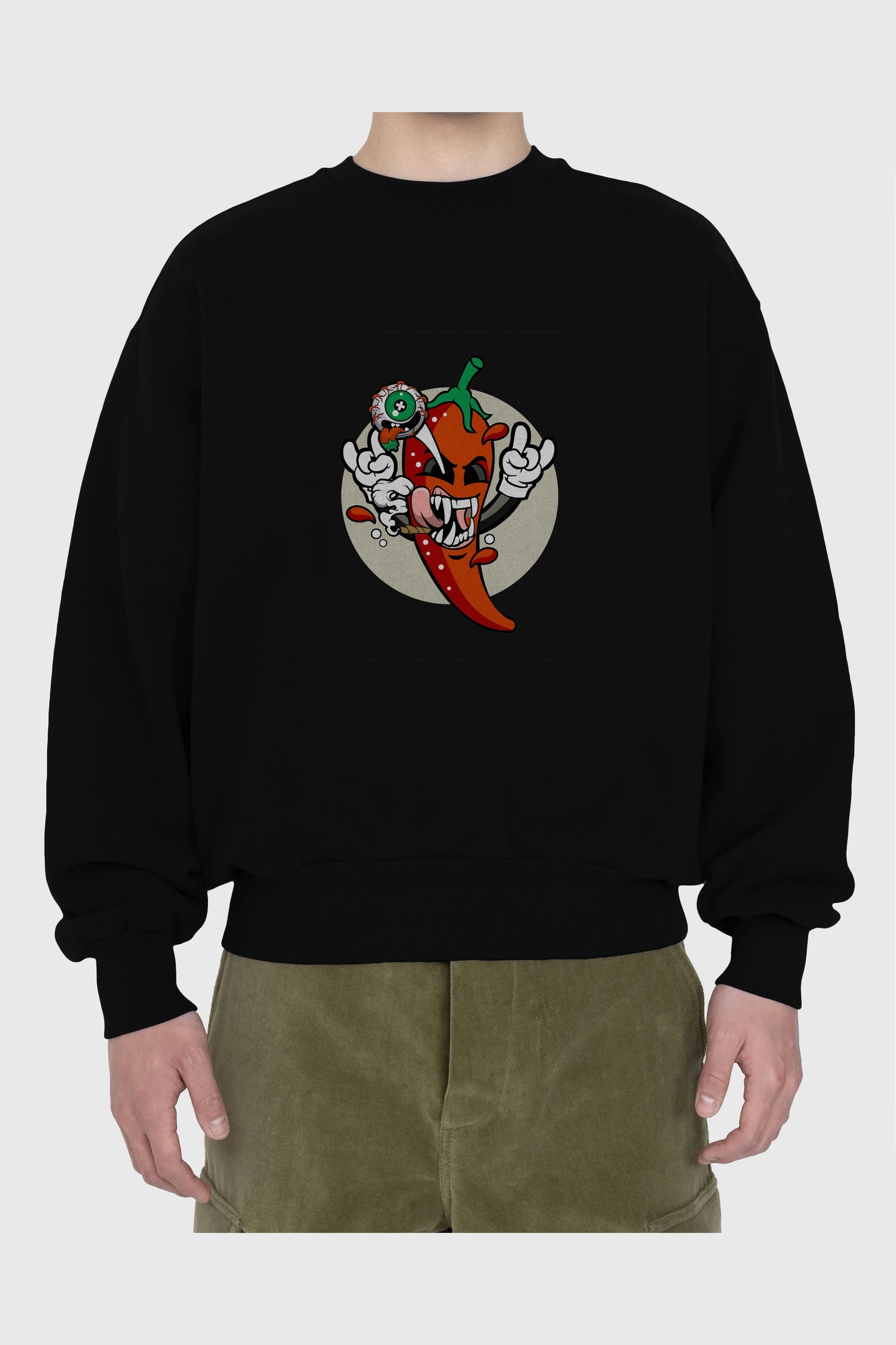 Chili Monster Ön Baskılı Oversize Sweatshirt Erkek Kadın Unisex