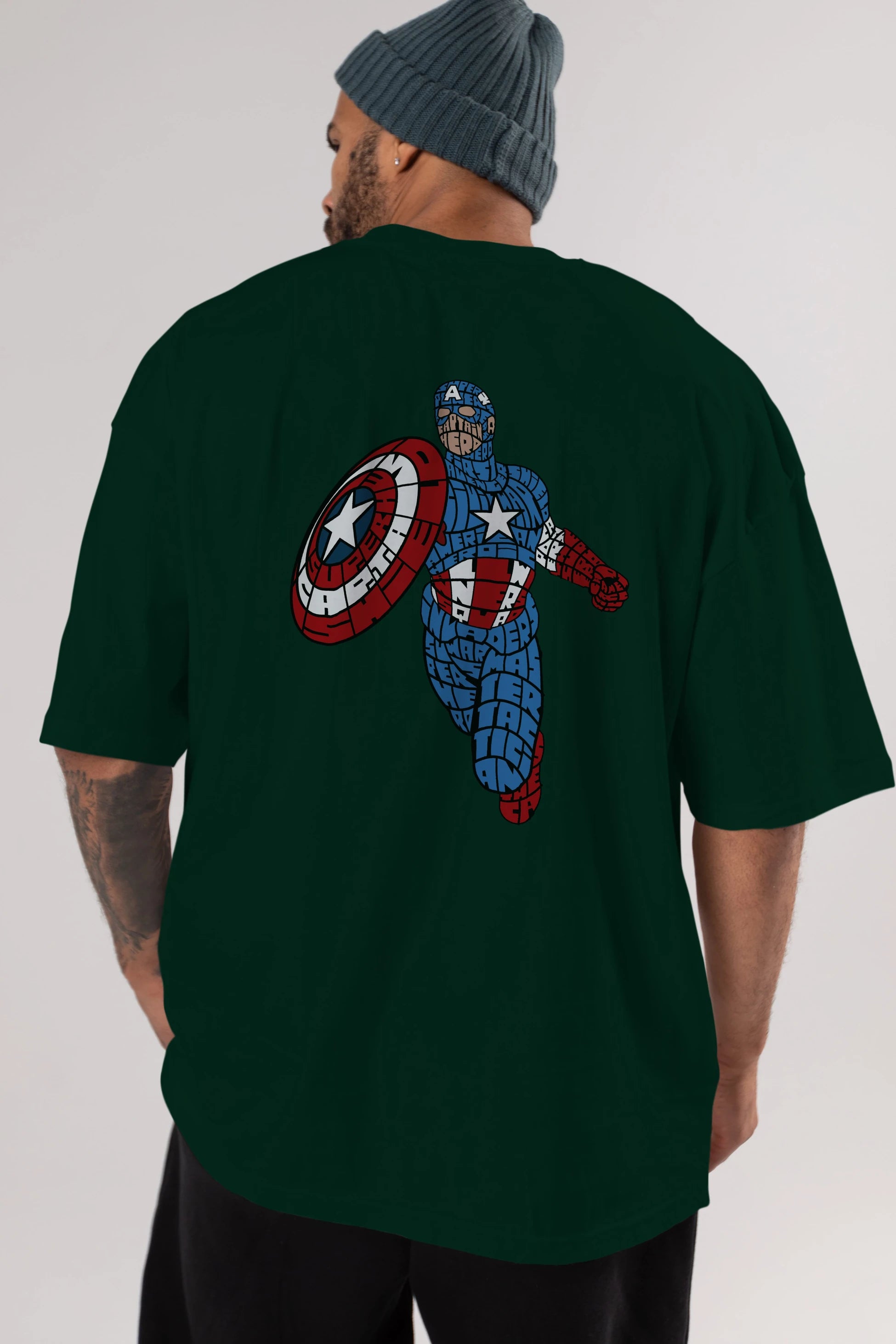 Star and Stripes Hero Arka Baskılı Oversize t-shirt %100 pamuk Erkek Kadın Unisex