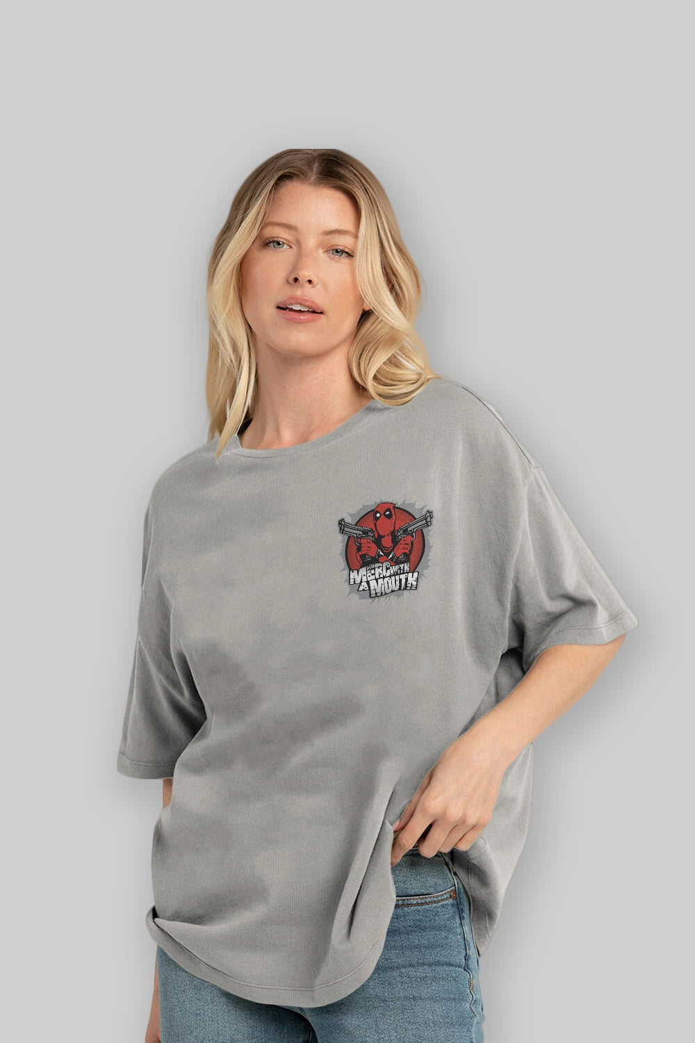 Deadpool (13) Ön Sol Baskılı Oversize t-shirt Erkek Kadın Unisex %100 Pamuk Bisiklet Yaka tişort