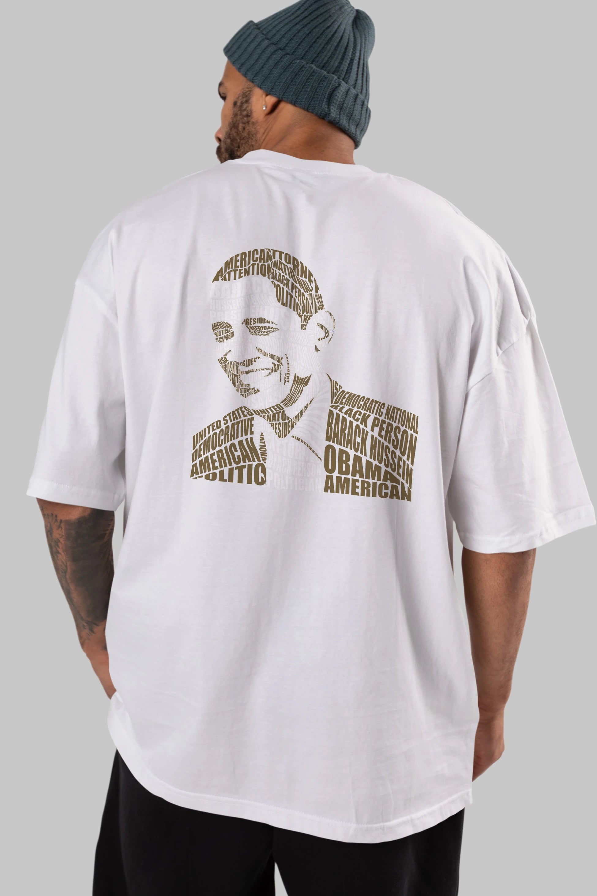 Obama Calligram Arka Baskılı Oversize t-shirt %100 pamuk Erkek Kadın Unisex
