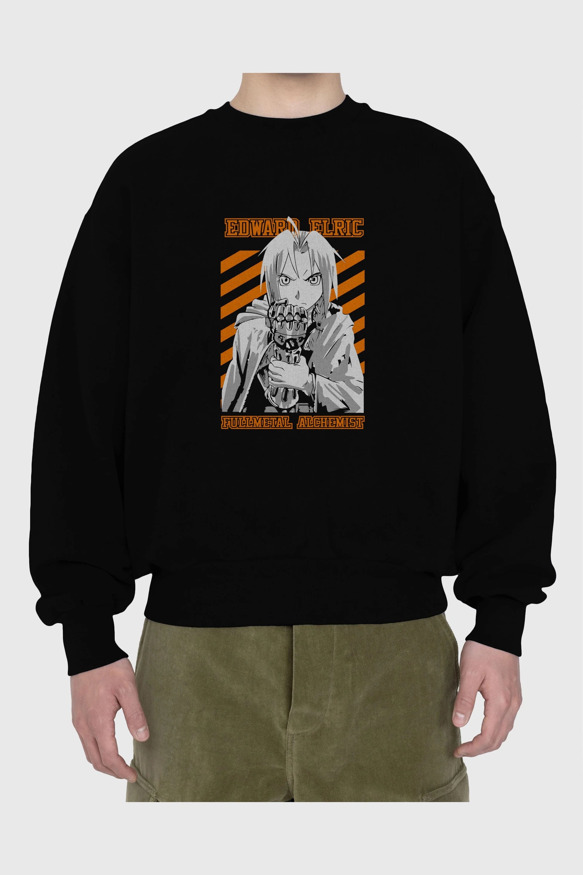 EDWARD ELRIC Anime Ön Baskılı Oversize Sweatshirt Erkek Kadın Unisex