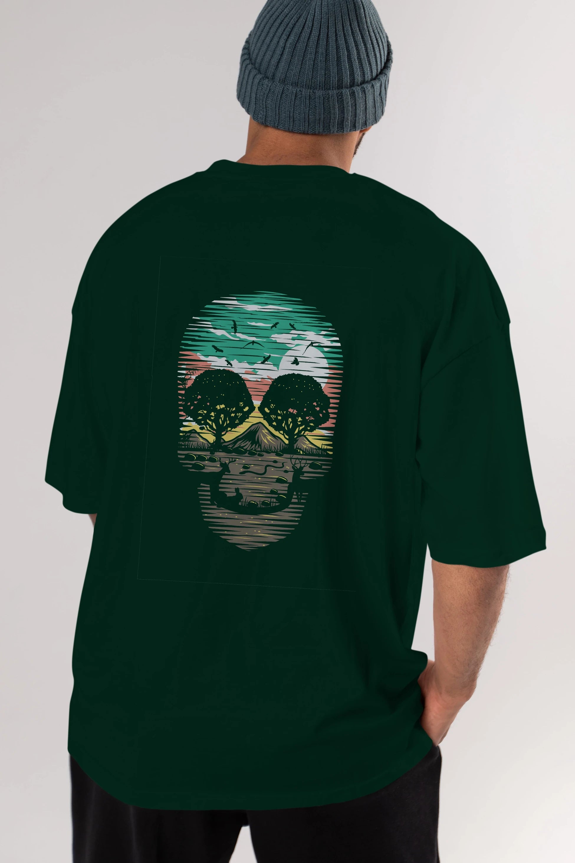 Skull Nature Arka Baskılı Oversize t-shirt %100 pamuk Erkek Kadın Unisex