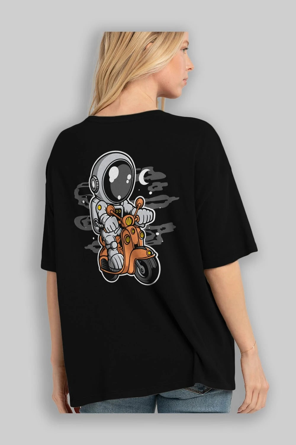 Astronaut Scooter Arka Baskılı Oversize t-shirt Erkek Kadın Unisex