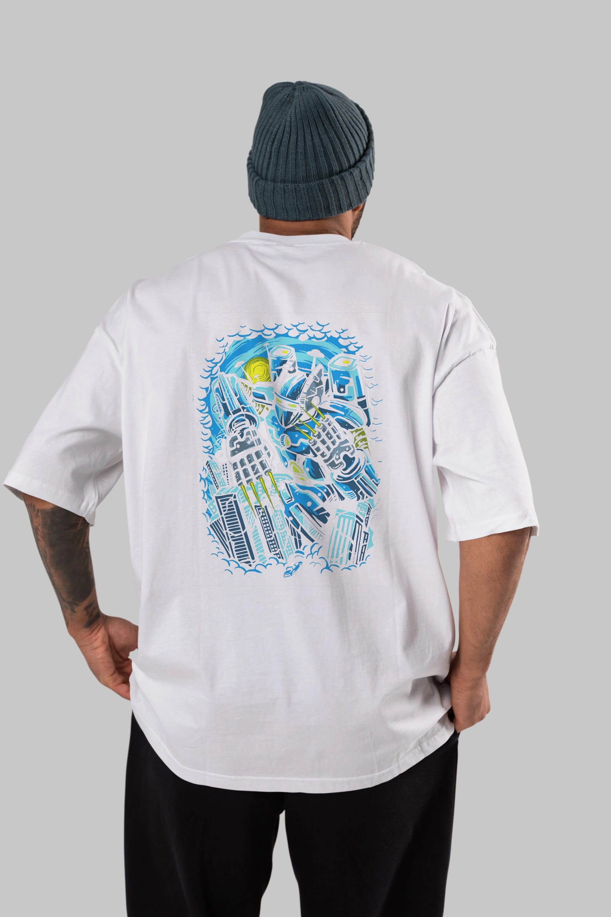 Destroy The City Arka Baskılı Oversize t-shirt Erkek Kadın Unisex %100 Pamuk