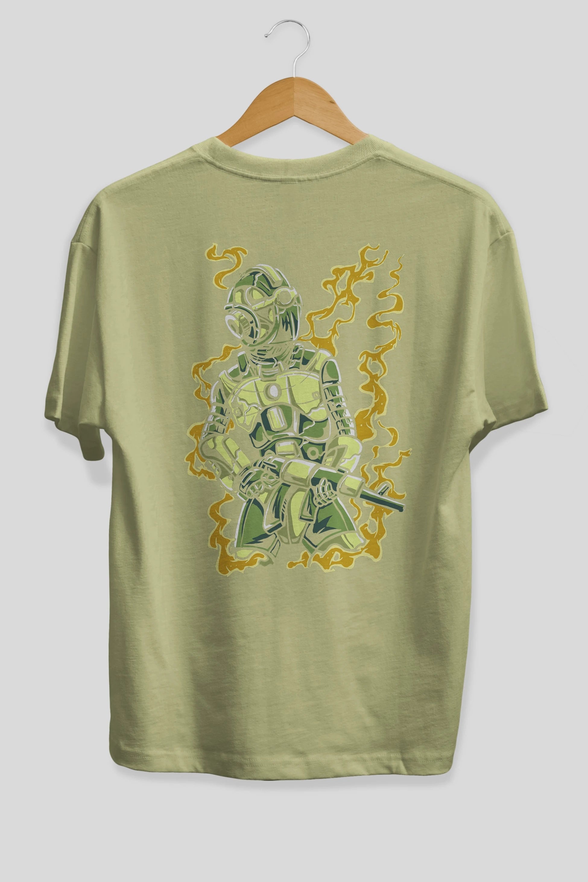 Robot Soldier Arka Baskılı Oversize t-shirt Erkek Kadın Unisex %100 Pamuk