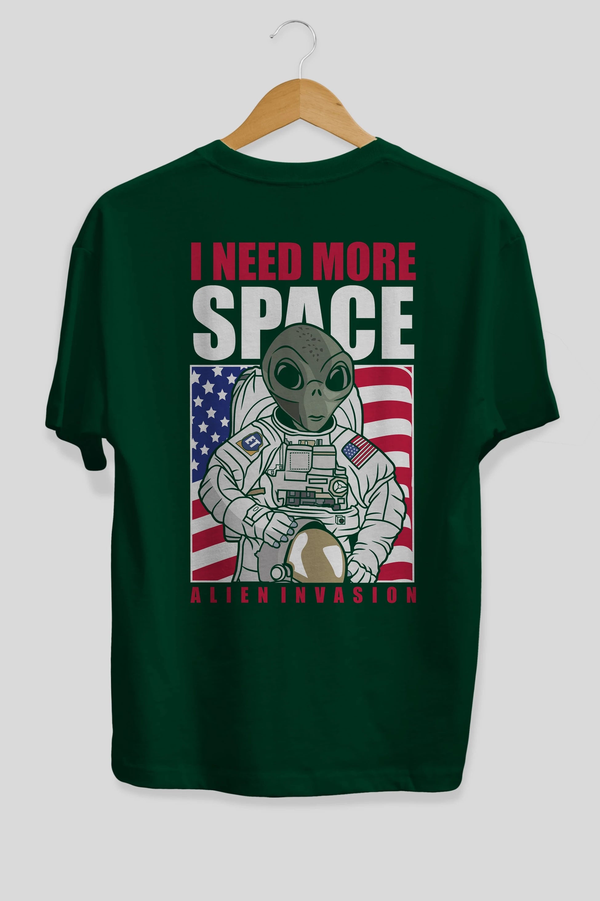 Alien Astronaut Arka Baskılı Oversize t-shirt Erkek Kadın Unisex %100 Pamuk tişort
