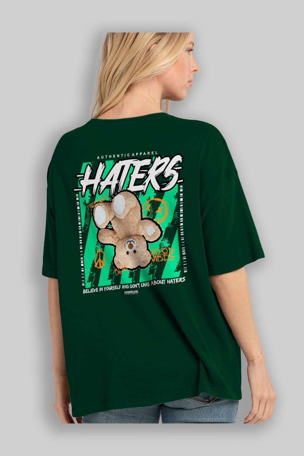 Haters Bear Arka Baskılı Oversize t-shirt Erkek Kadın Unisex