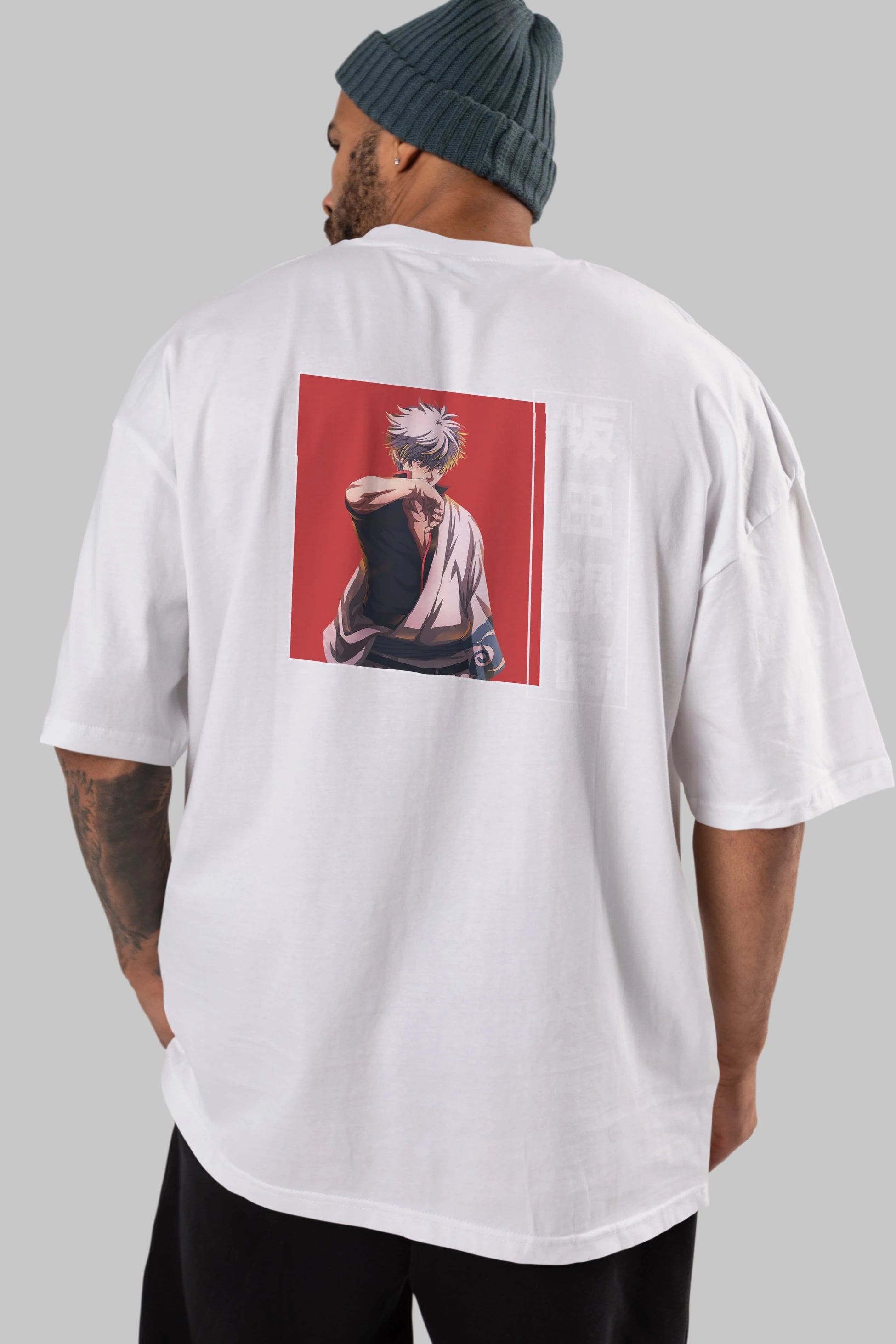 Gintoki Sakata GINTAMA 1 Anime Arka Baskılı Oversize t-shirt Erkek Kadın Unisex