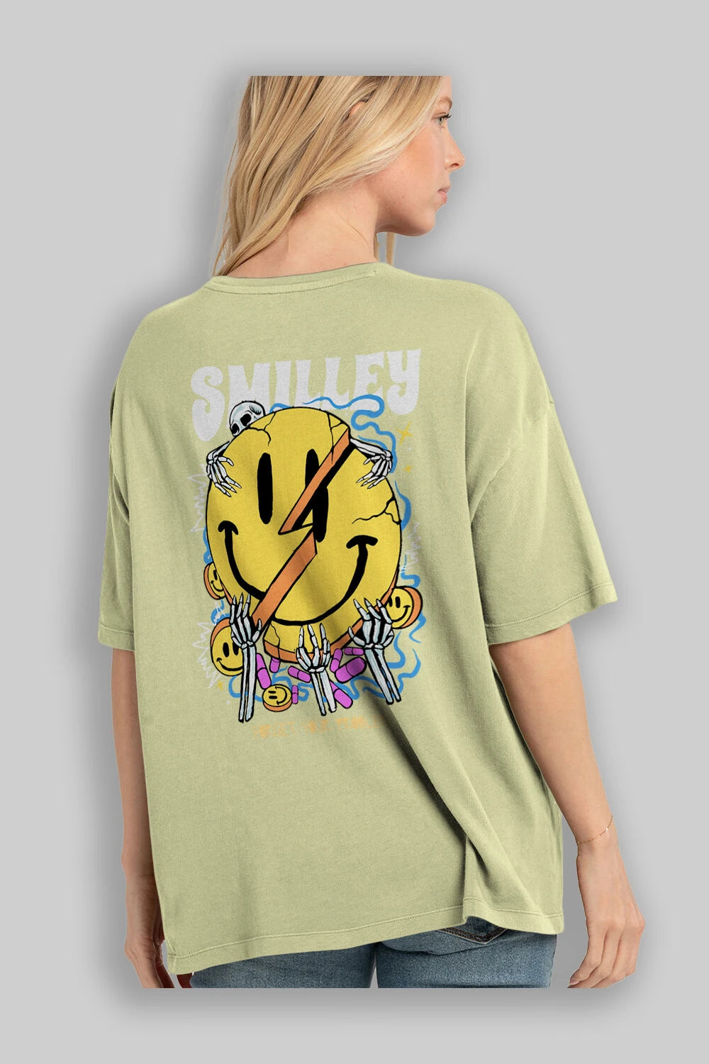 Smilley Streetwear Arka Baskılı Oversize t-shirt Erkek Kadın Unisex