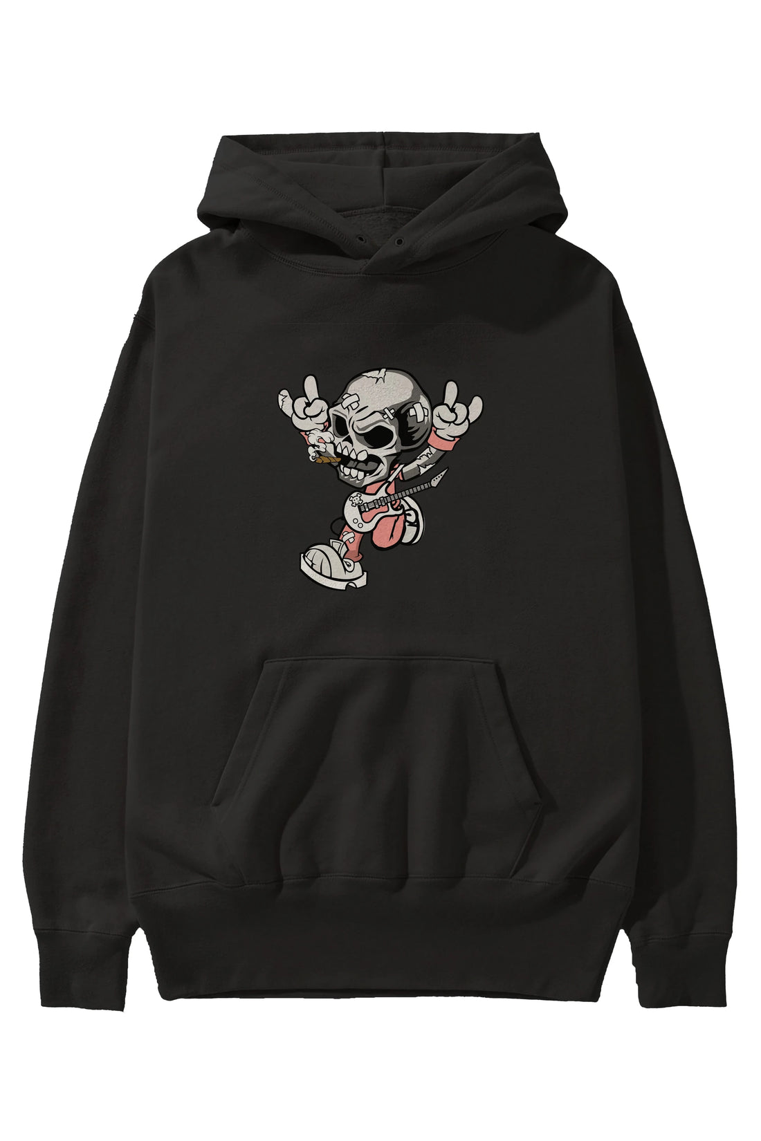 Skull Metal Sign Ön Baskılı Hoodie Oversize Kapüşonlu Sweatshirt Erkek Kadın Unisex