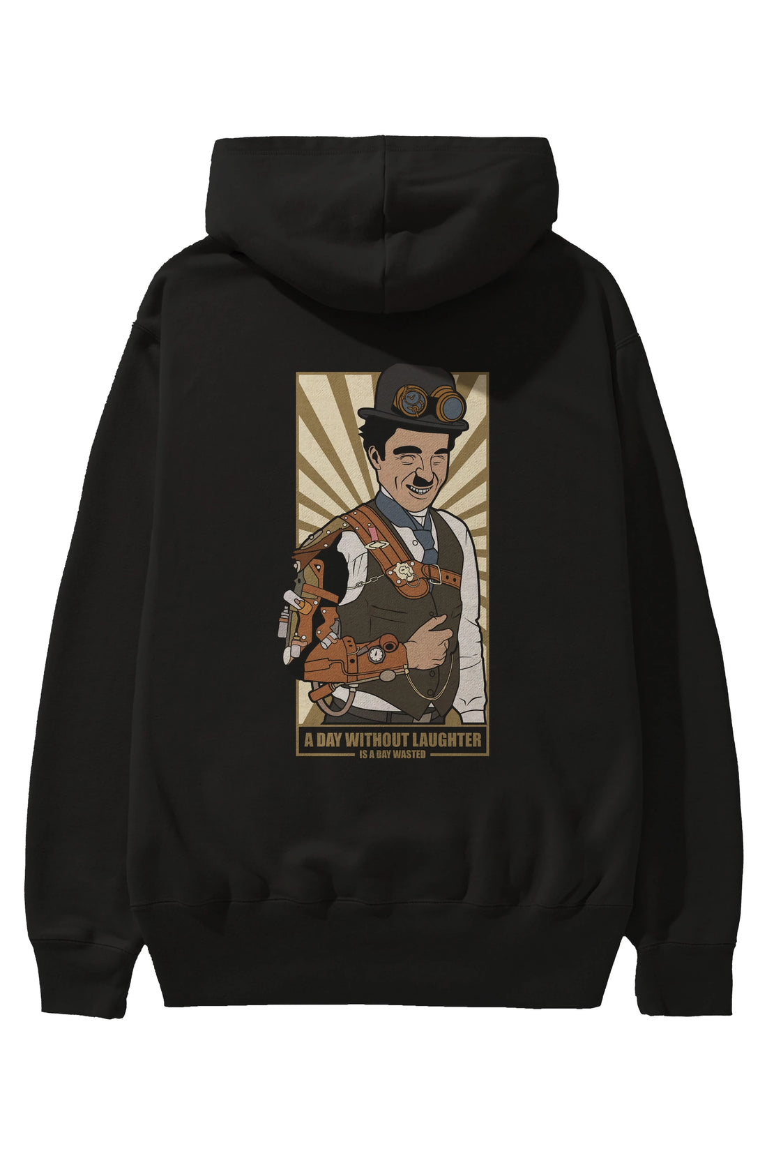Steampunk Chaplin Arka Baskılı Hoodie Oversize Kapüşonlu Sweatshirt Erkek Kadın Unisex