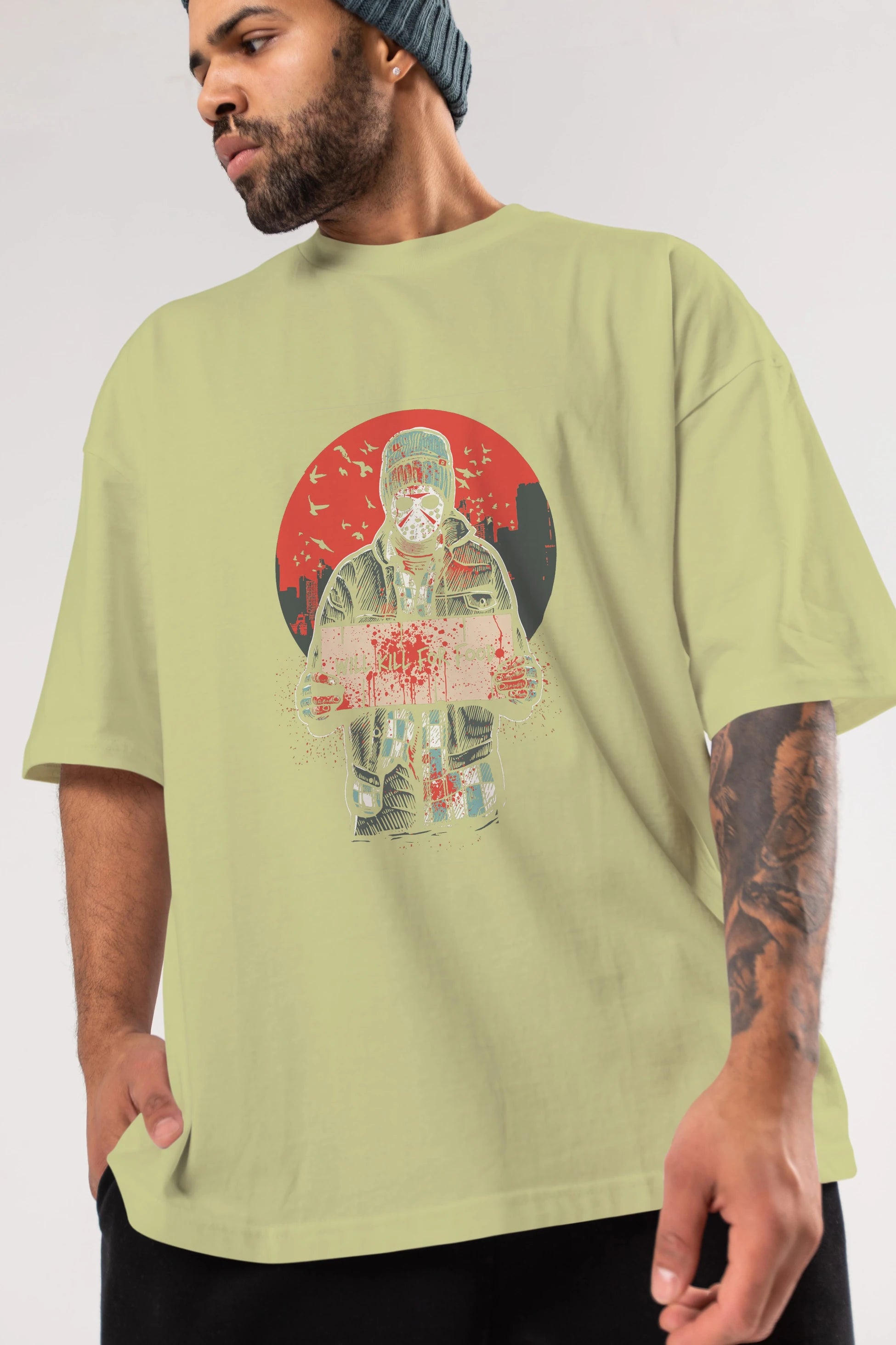 Kill For Food Ön Baskılı Oversize t-shirt Erkek Kadın Unisex %100 Pamuk tişort