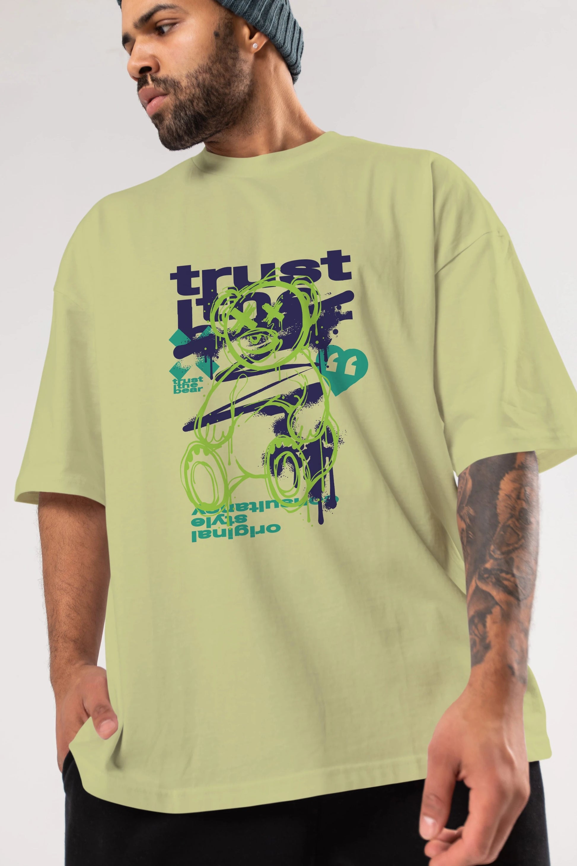 Trust The Bear 3 Ön Baskılı Oversize t-shirt Erkek Kadın Unisex