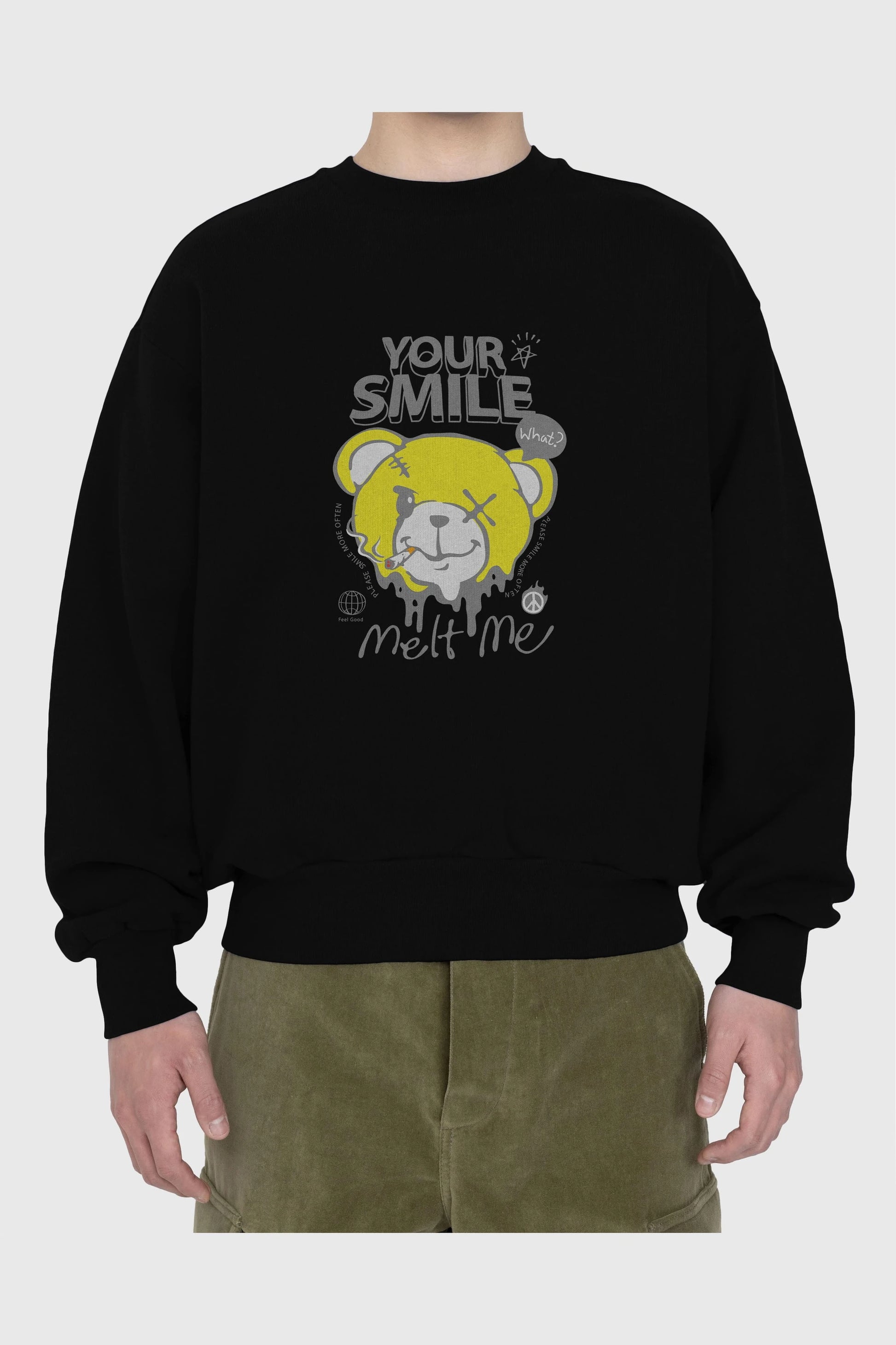 Your Smile Bear Ön Baskılı Oversize Sweatshirt Erkek Kadın Unisex