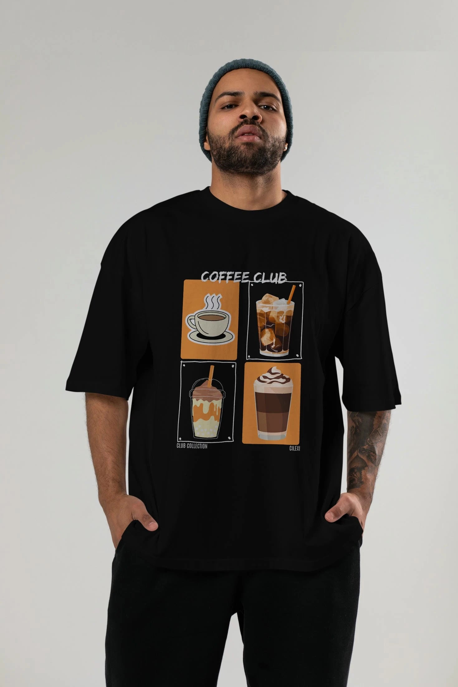 Coffee Club ön Baskılı Oversize t-shirt Erkek Kadın %100 Pamuk Bisiklet Yaka tişort