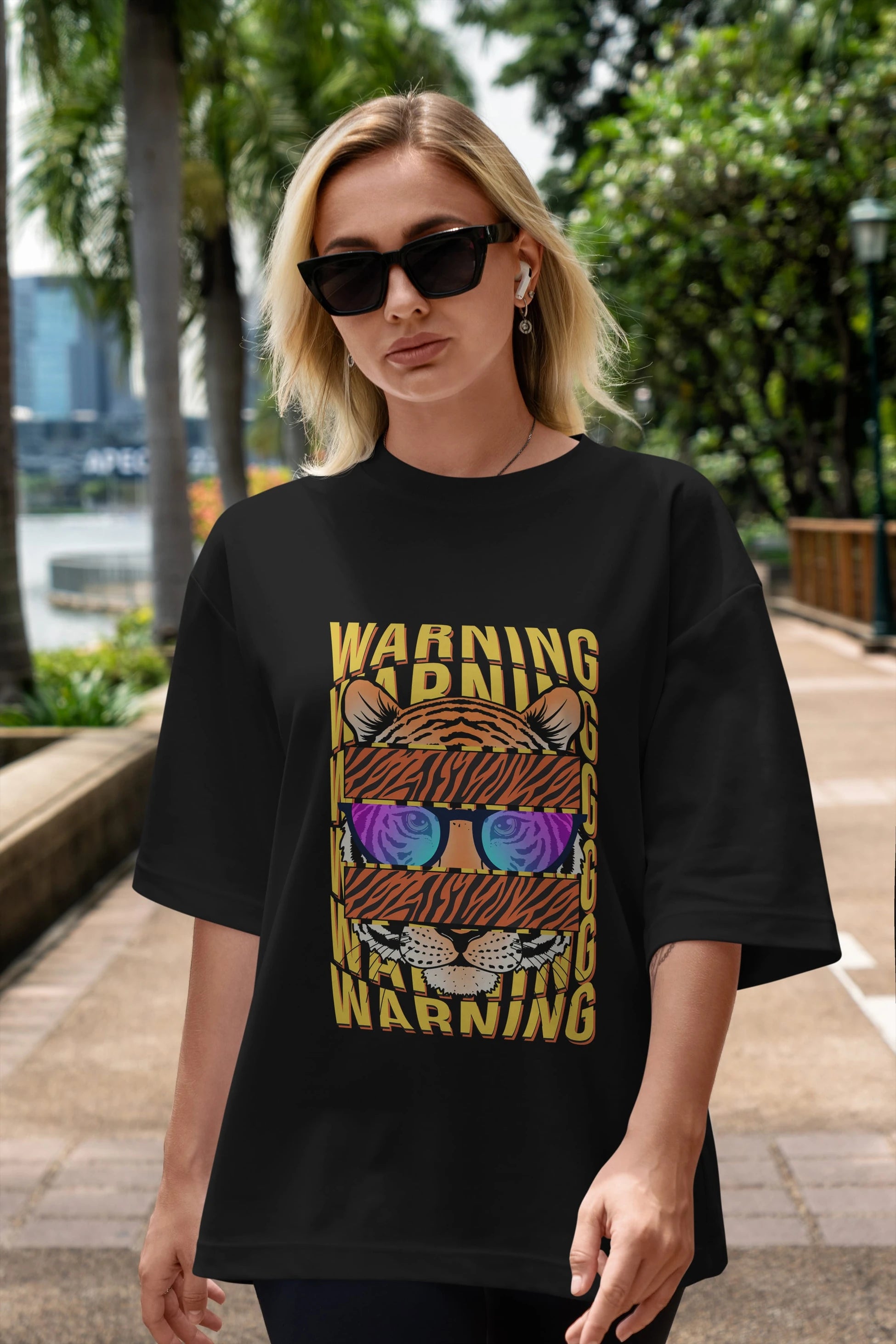 Warning Yazılı Ön Baskılı Oversize t-shirt Erkek Kadın Unisex
