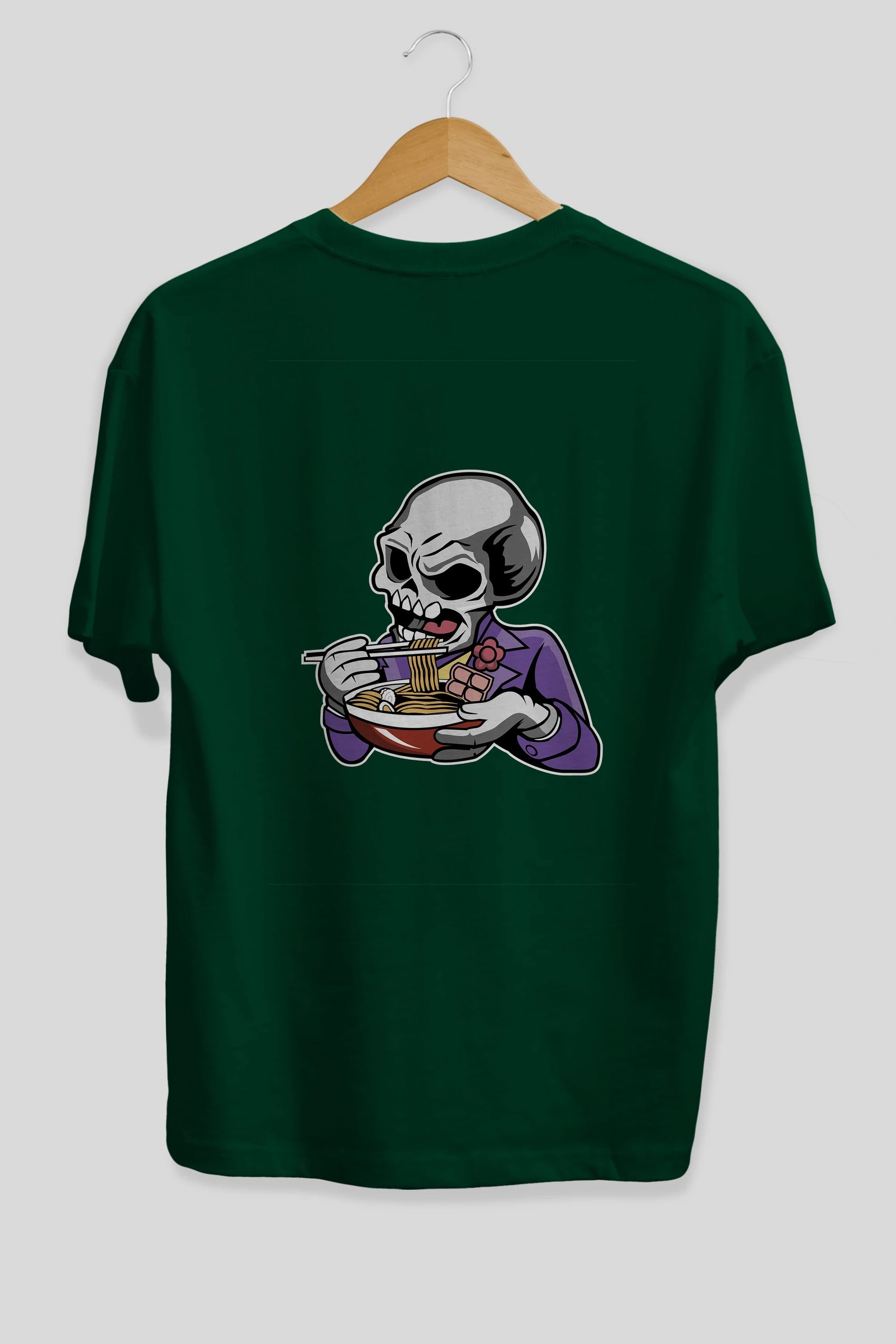 Skull Ramen Arka Baskılı Oversize t-shirt Erkek Kadın Unisex %100 Pamuk tişort