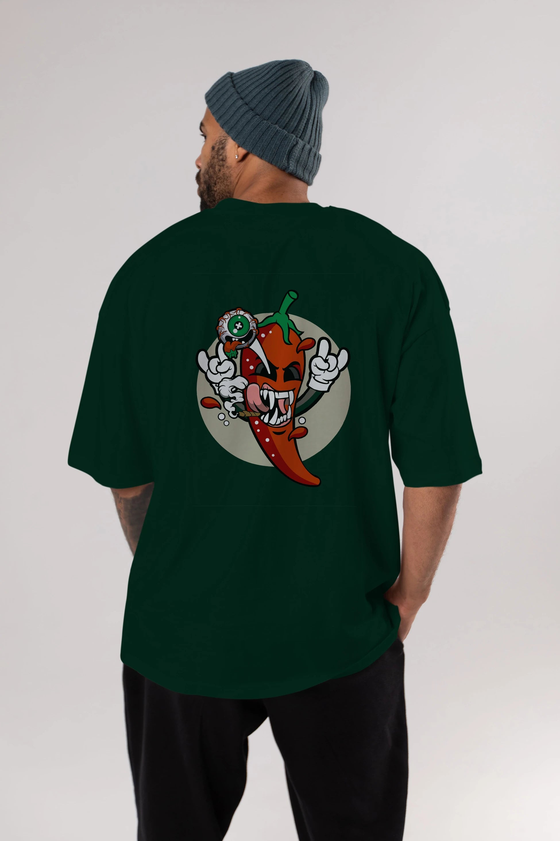 Chili Monster Arka Baskılı Oversize t-shirt Erkek Kadın Unisex %100 Pamuk tişort