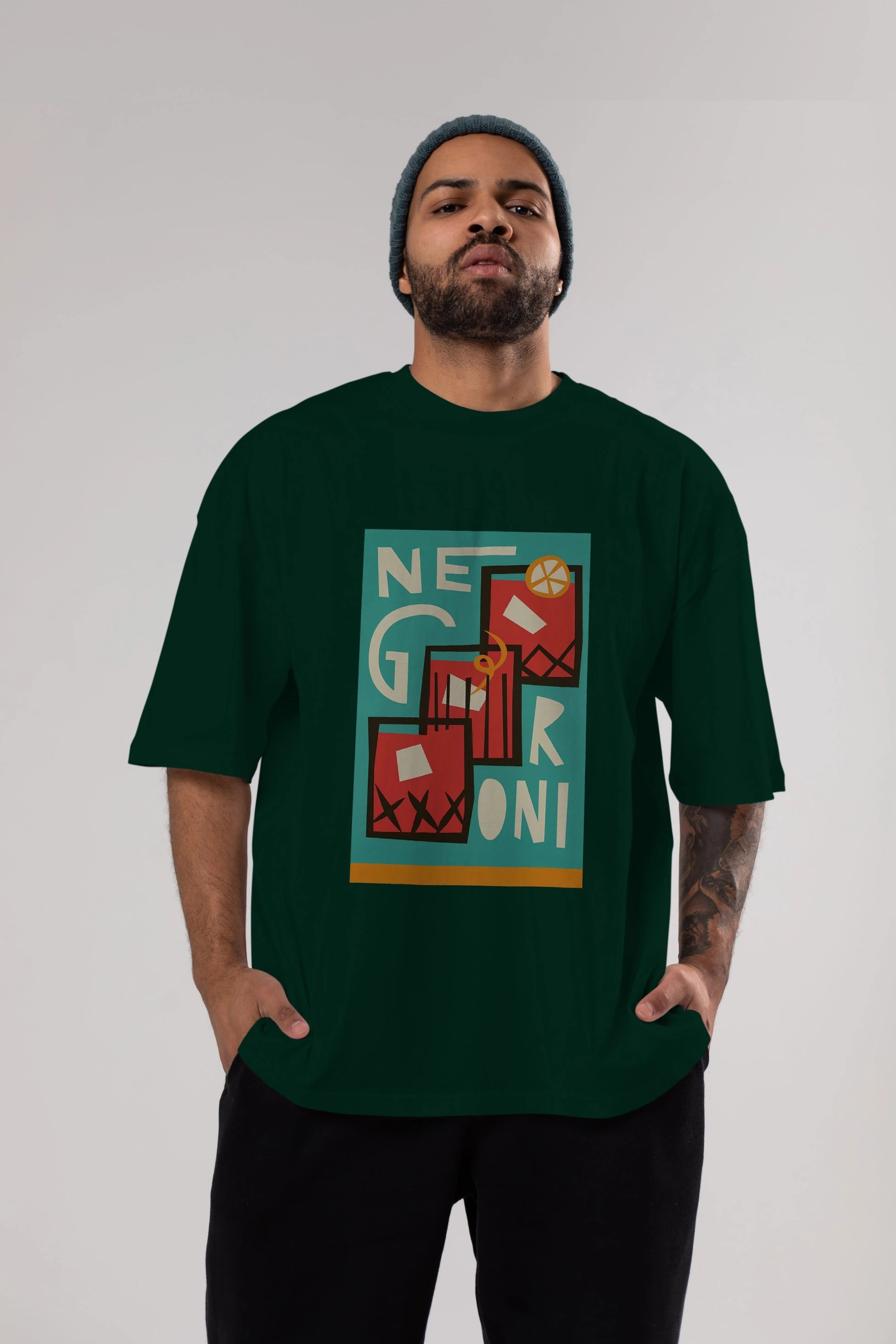 Negroni 3 Ön Baskılı Oversize t-shirt Erkek Kadın Unisex %100 Pamuk Bisiklet Yaka tişort