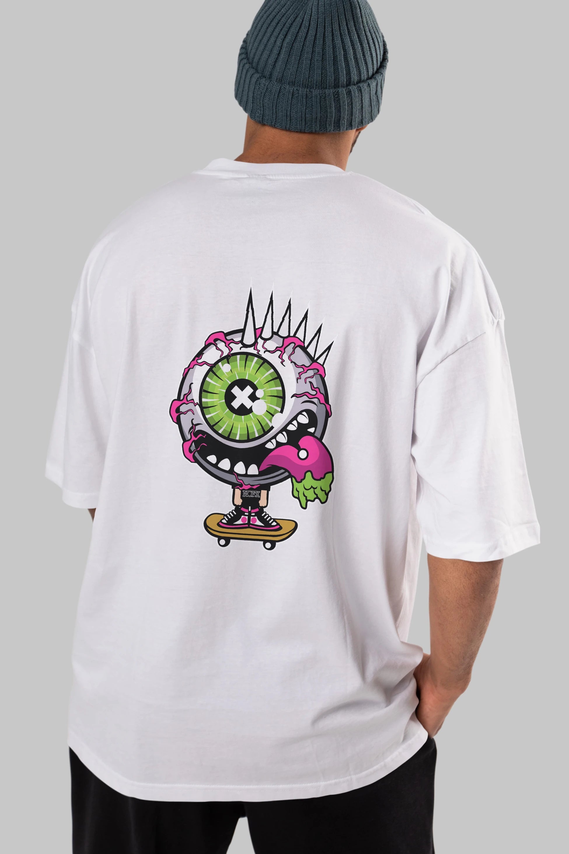 Eye Monster Skater Arka Baskılı Oversize t-shirt Erkek Kadın Unisex %100 Pamuk tişort