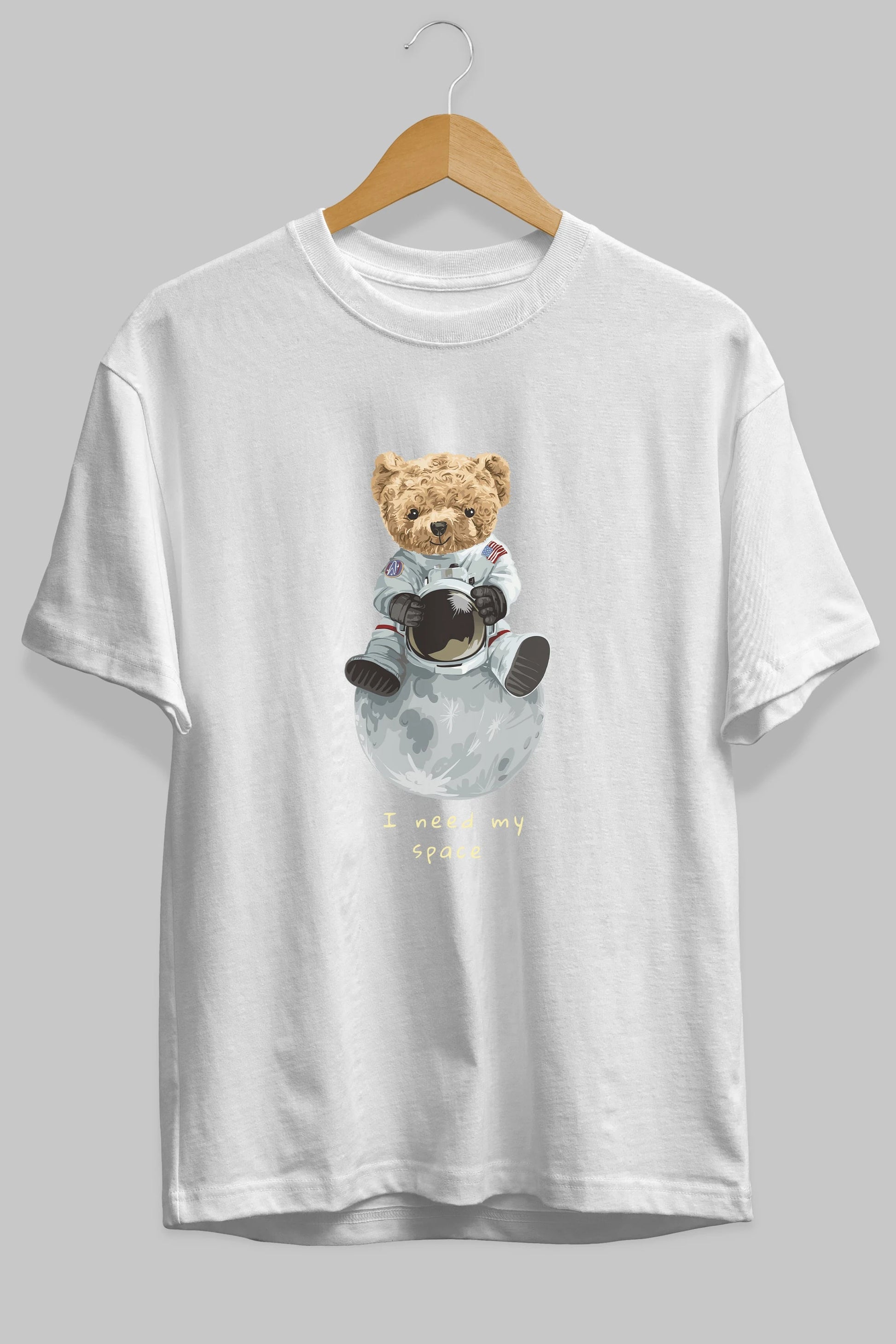 Teddy Bear I Need My Space Ön Baskılı Oversize t-shirt Erkek Kadın Unisex %100 Pamuk