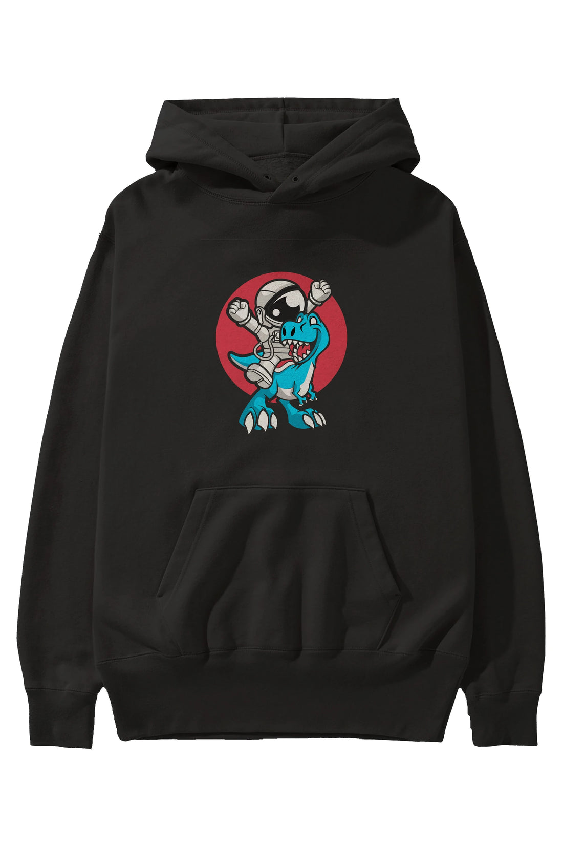 Astronaut Dino Ön Baskılı Hoodie Oversize Kapüşonlu Sweatshirt Erkek Kadın Unisex