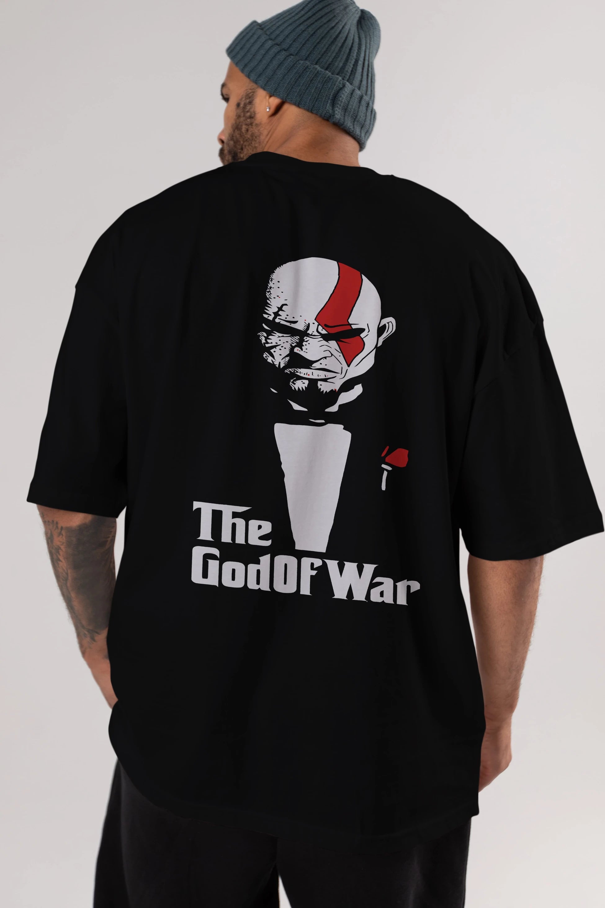 The God of War Arka Baskılı Oversize t-shirt Erkek Kadın Unisex %100 Pamuk Bisiklet Yaka tişort