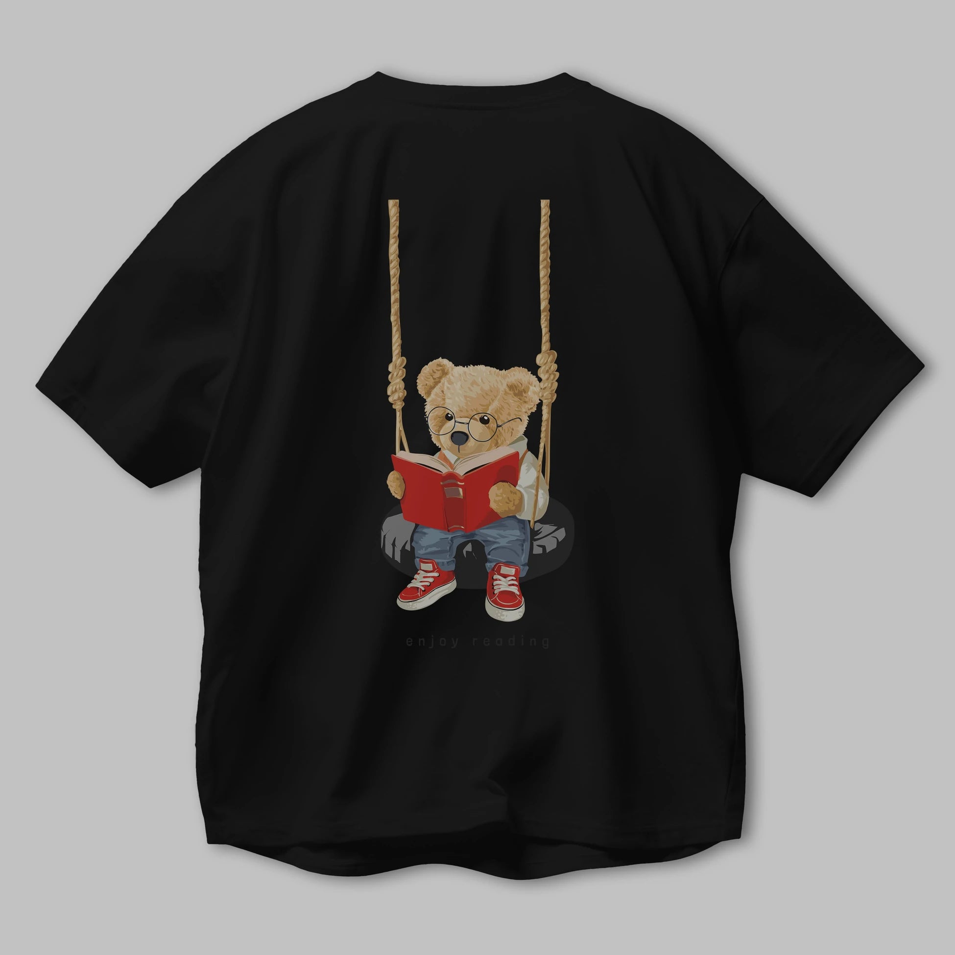 Teddy Bear Enjoy Reading Arka Baskılı Oversize t-shirt Erkek Kadın Unisex %100 Pamuk